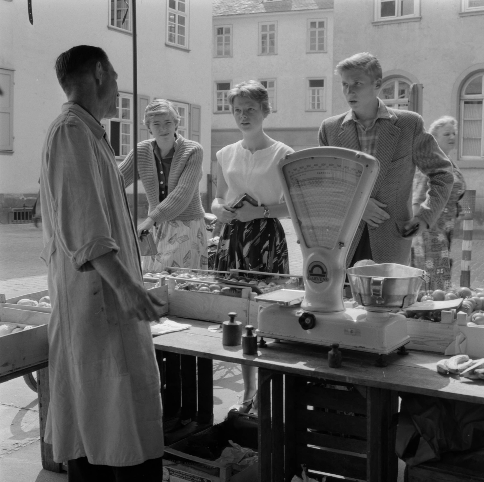 Germany, Ketzerbach, a balra az 1. számú épület látható., 1958, UWM Libraries, scale, FRG, photo aspect ratio: square, greengrocer, Fortepan #259322