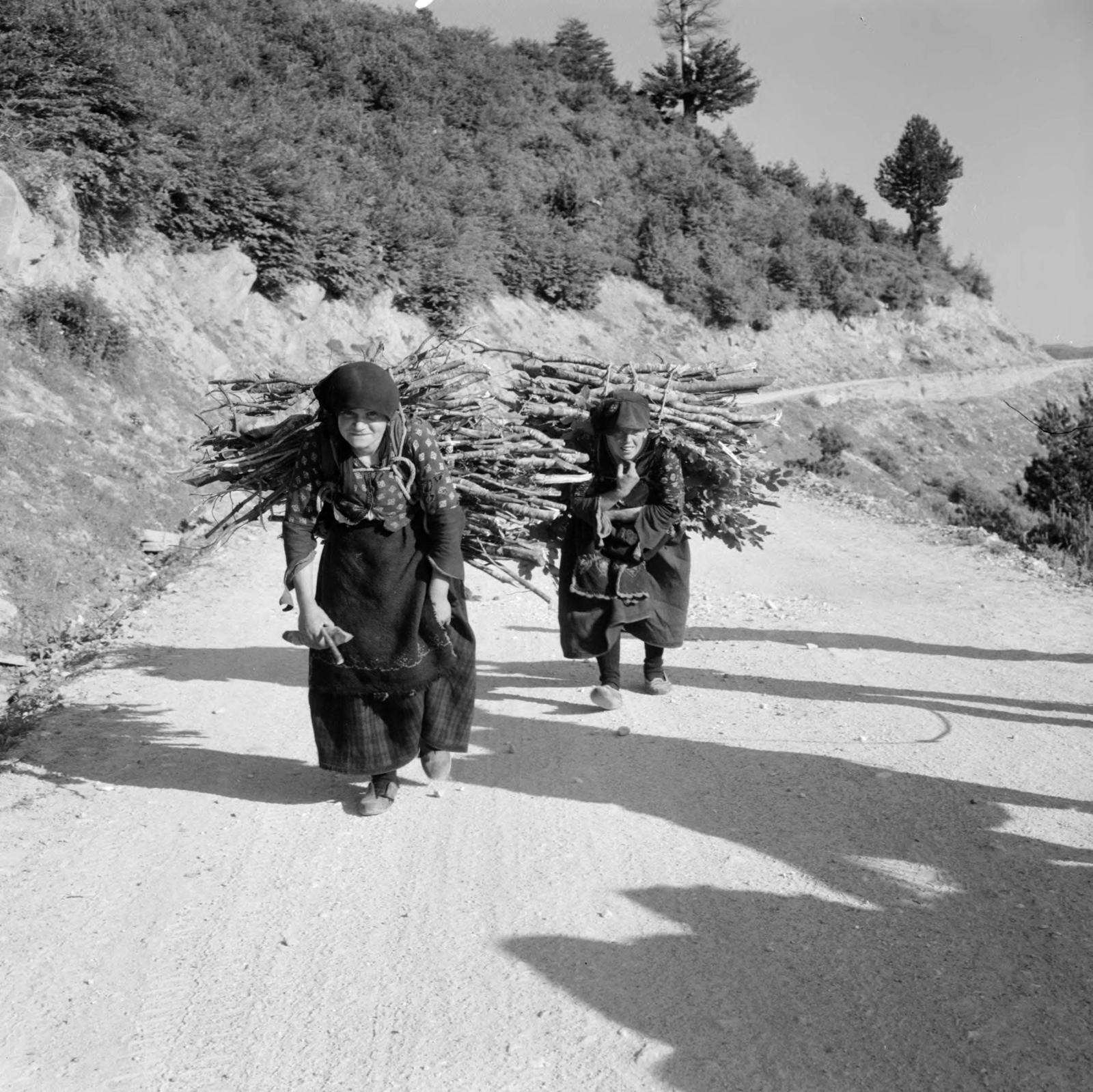 Greece, 1958, UWM Libraries, photo aspect ratio: square, carrying loads, sitting on the back of a man, old person, Fortepan #259435