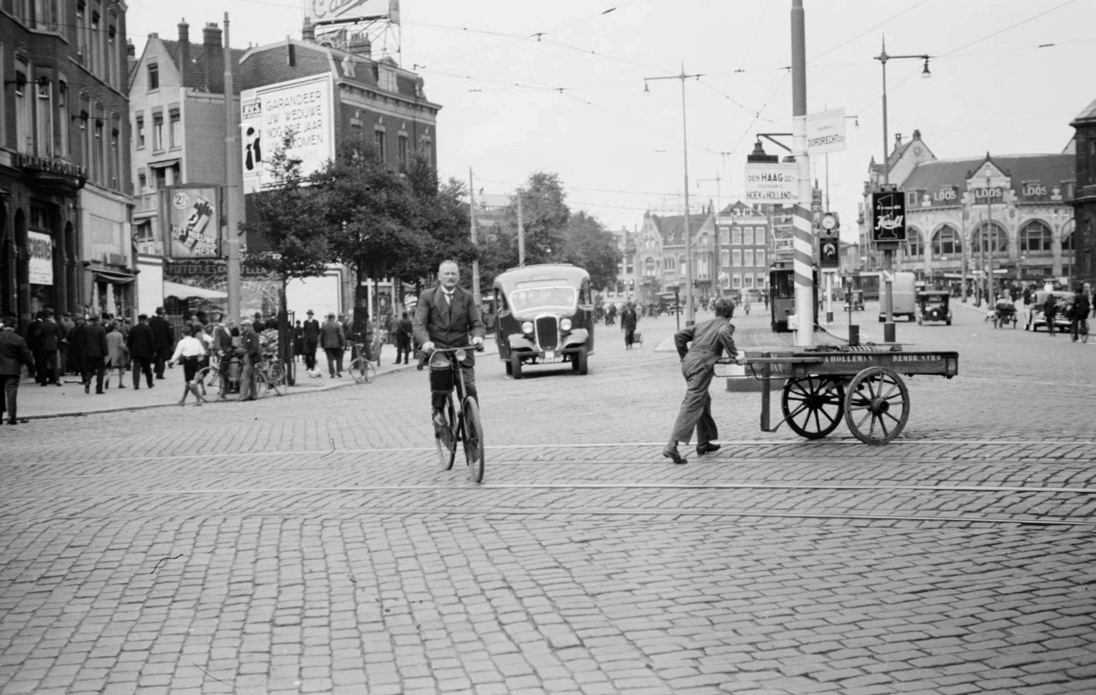 Netherlands, Rotterdam, Hofplein., 1934, UWM Libraries, cart, bicycle, Fortepan #259449