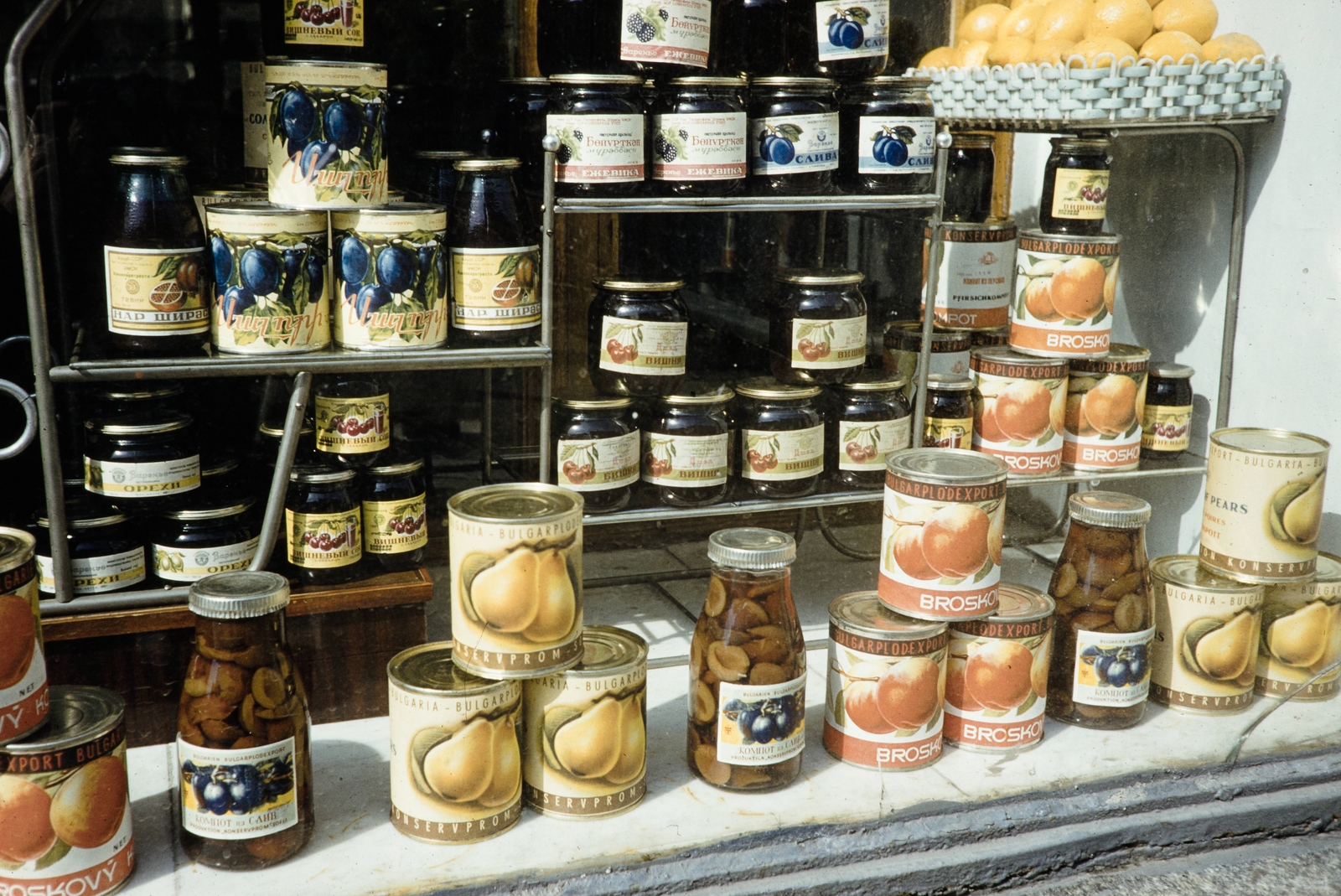 Russia, 1959, UWM Libraries, colorful, Show window, tin can, grocery store, Fortepan #259839