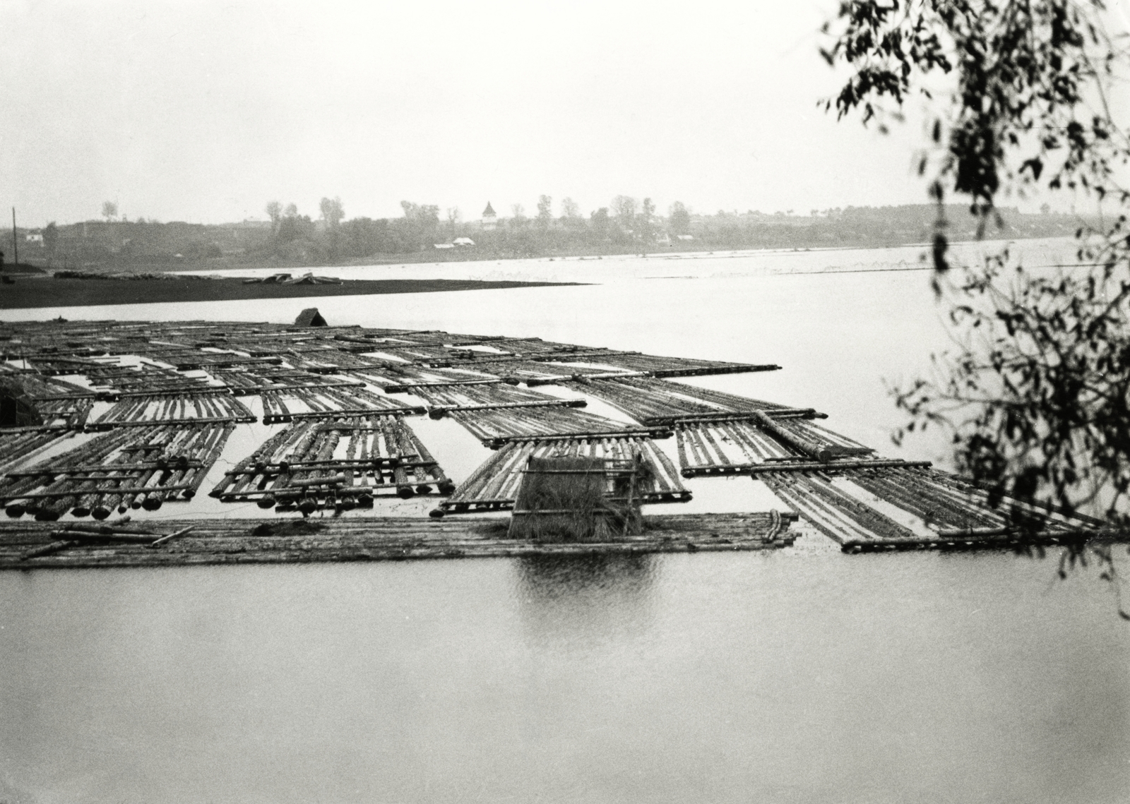 Poland, Modlin (ekkor önálló, ma a város része), fenyőrönk tutajok a Visztula folyón., 1934, UWM Libraries, Fortepan #260123
