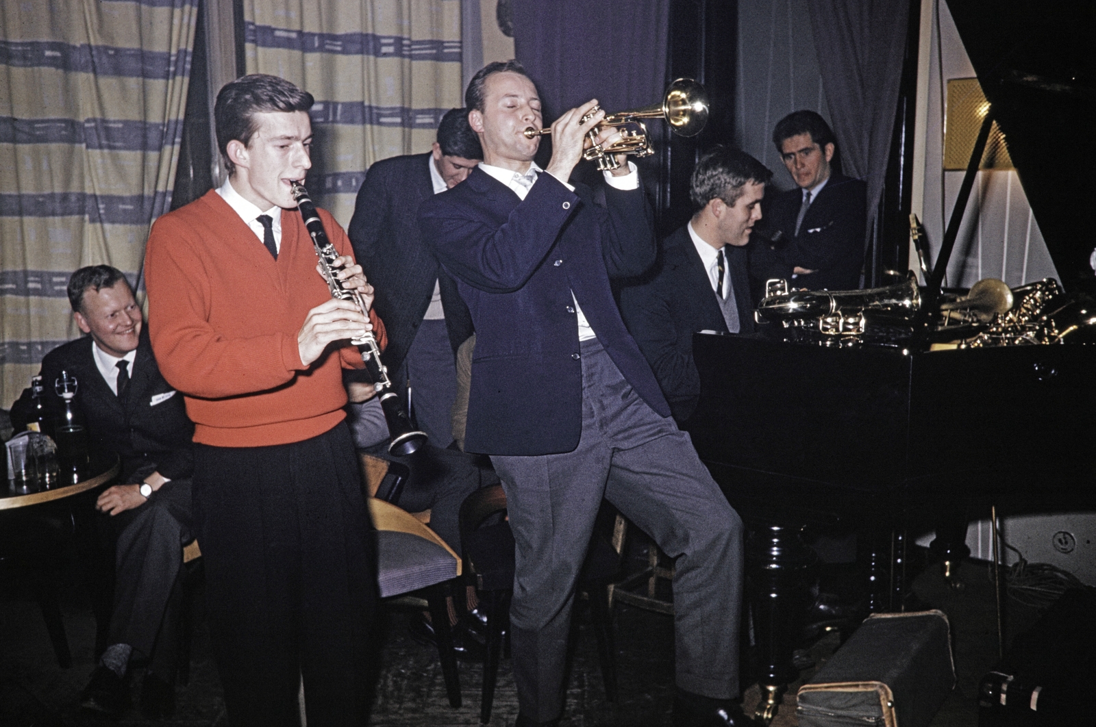 Lengyelország, Varsó, jazz club., 1960, UWM Libraries, Harrison Forman, színes, zongora, trombita, hangszer, zenekar, jazztörténet, klarinét, Fortepan #260344