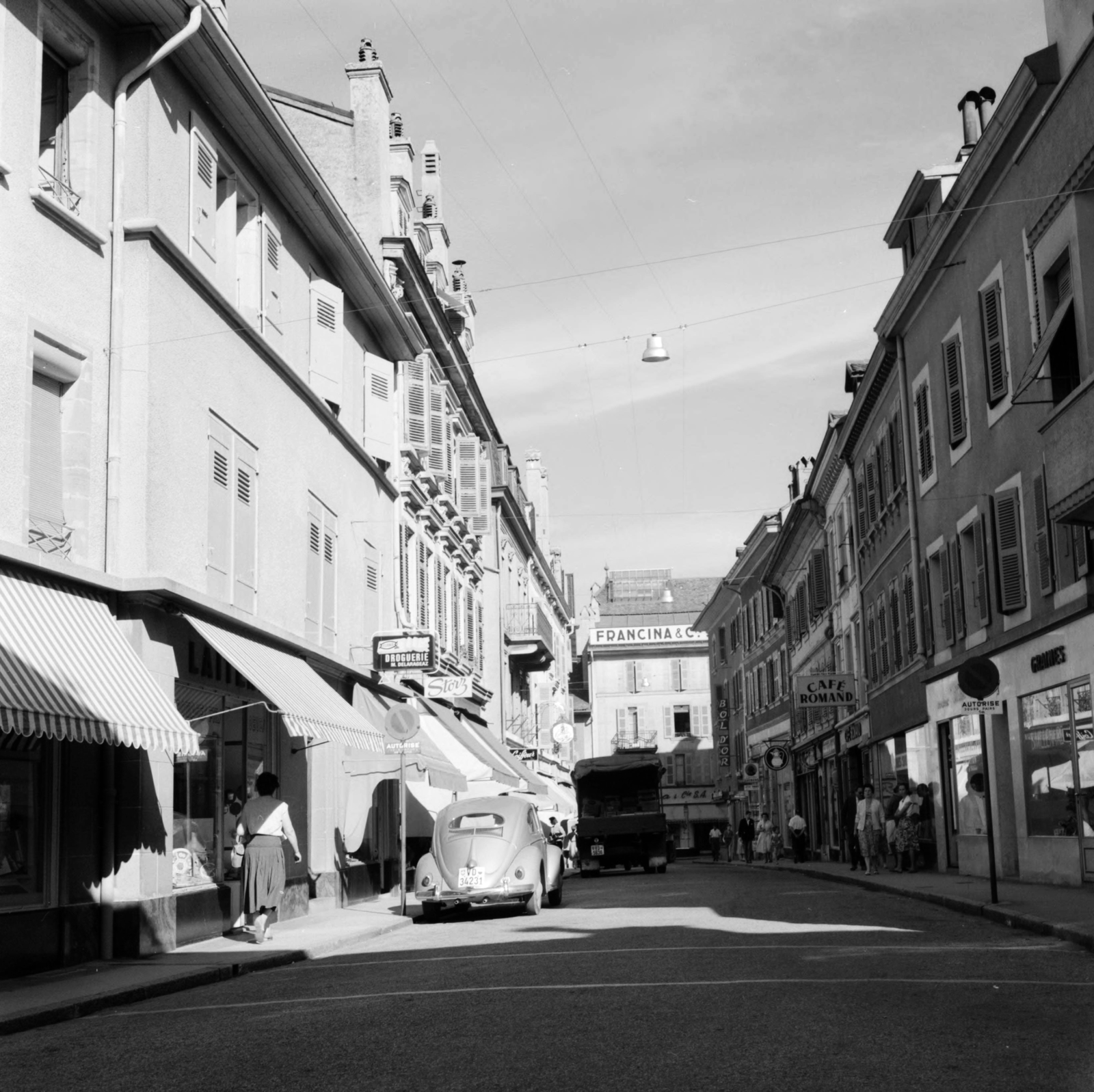 Switzerland, Rue de la Gare., 1958, UWM Libraries, photo aspect ratio: square, street view, Fortepan #260678