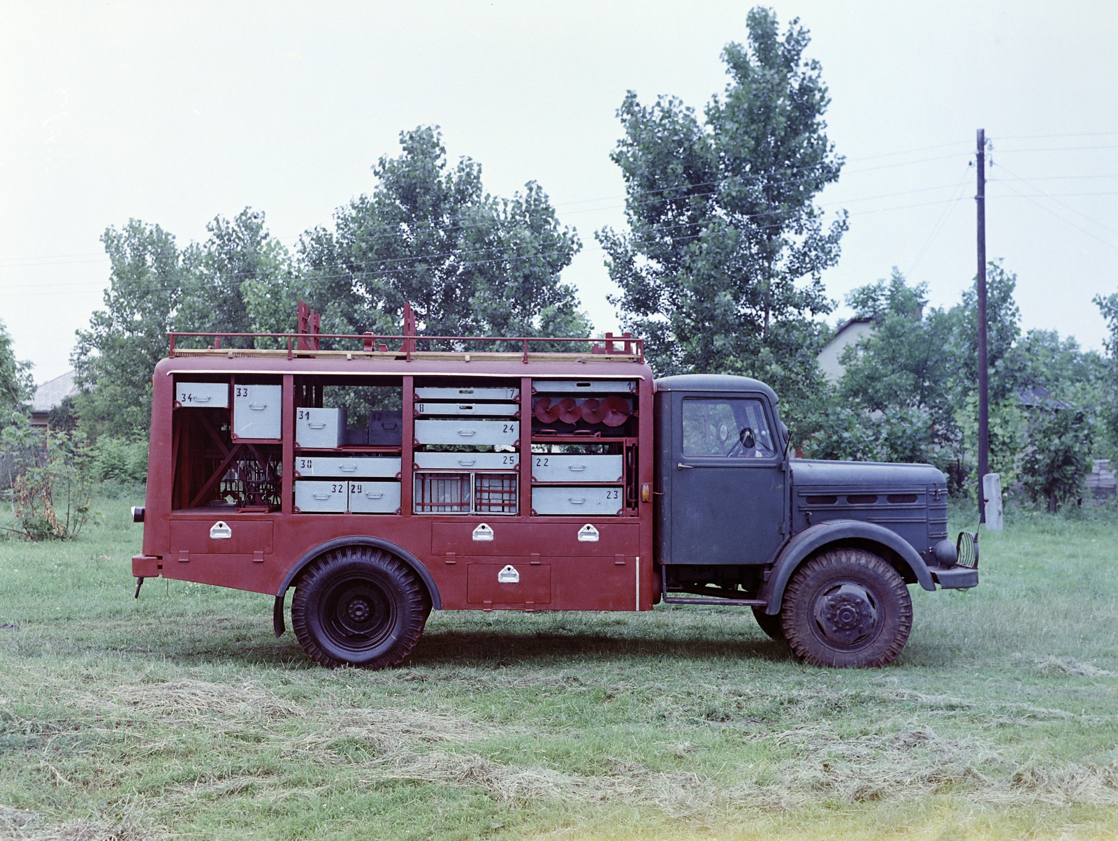 1971, Faragó György, fire truck, colorful, Fortepan #261334