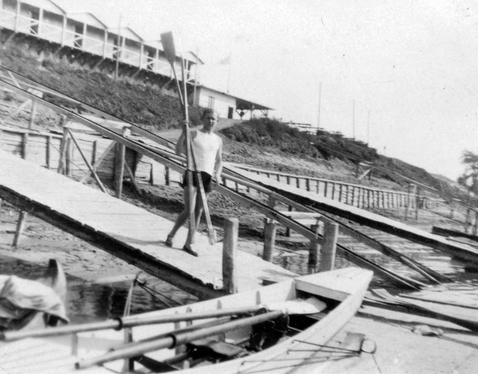 Hungary, Budapest IV., Újpest, Duna sor, Weiser csónakház és nyaralótelep., 1925, Fortepan, paddling, shore, Budapest, Fortepan #26138