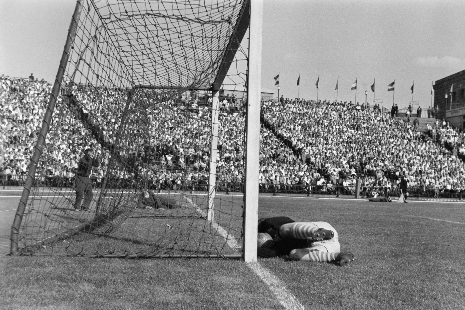 1965, Faragó György, soccer field, stadium, goalkeeper, gate, Fortepan #261990
