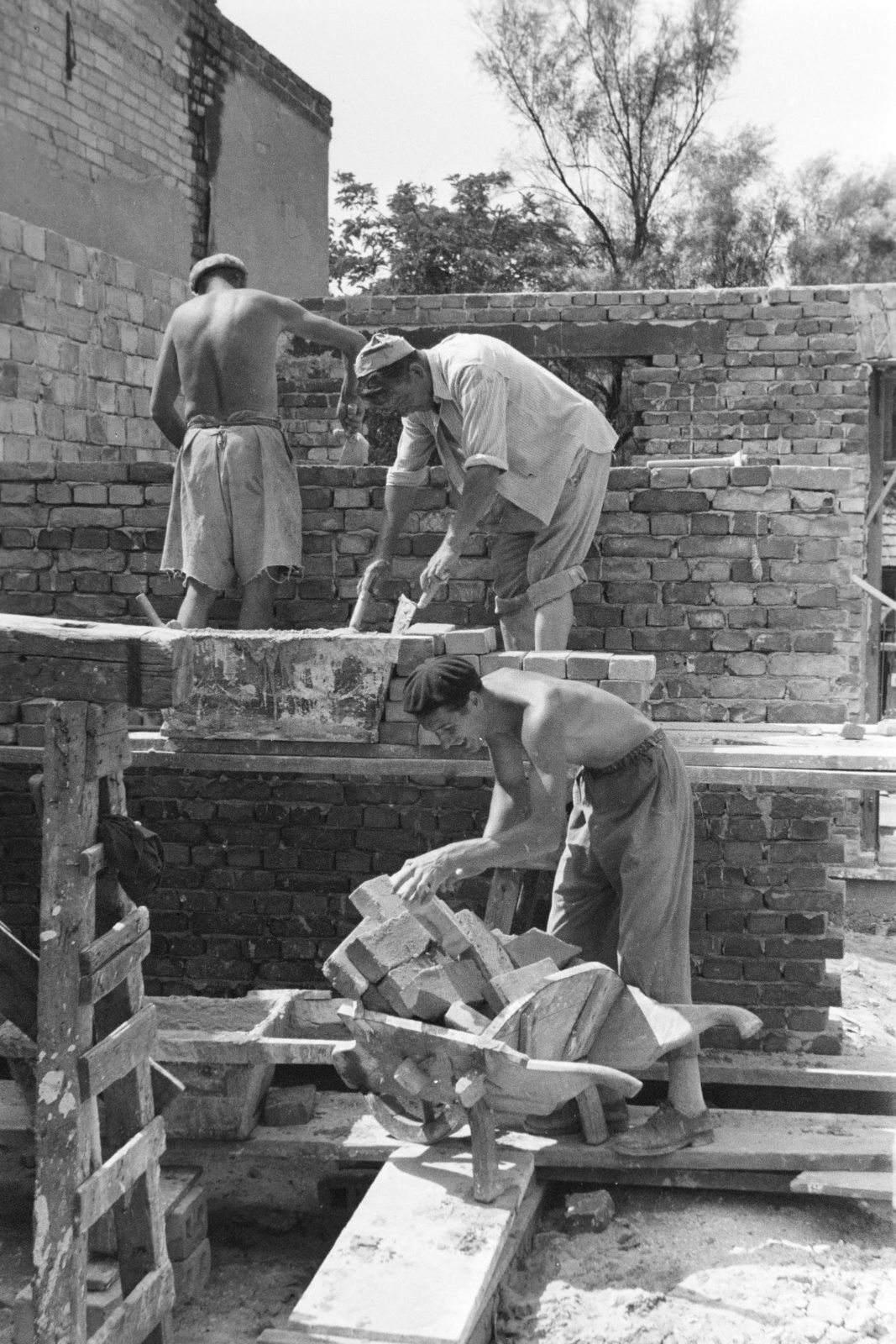 1961, Faragó György, építkezés, tégla, talicska, Fortepan #261997