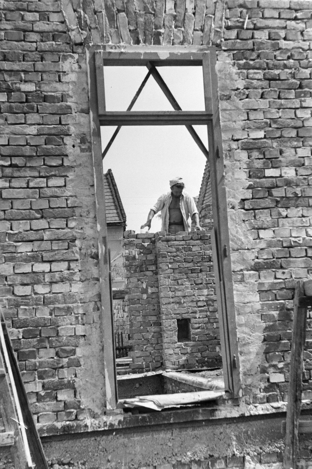 1961, Faragó György, construction, mason, brick, Fortepan #262003