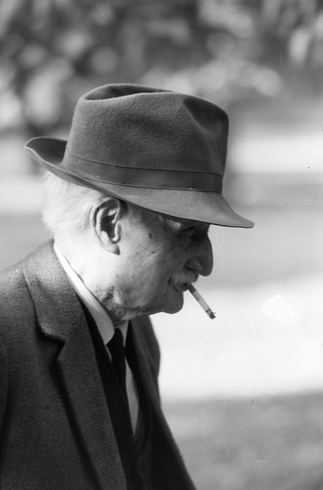 1967, Gyulai Gaál Krisztián, face profile, smoking, hat, old person, moustache, Fortepan #262355