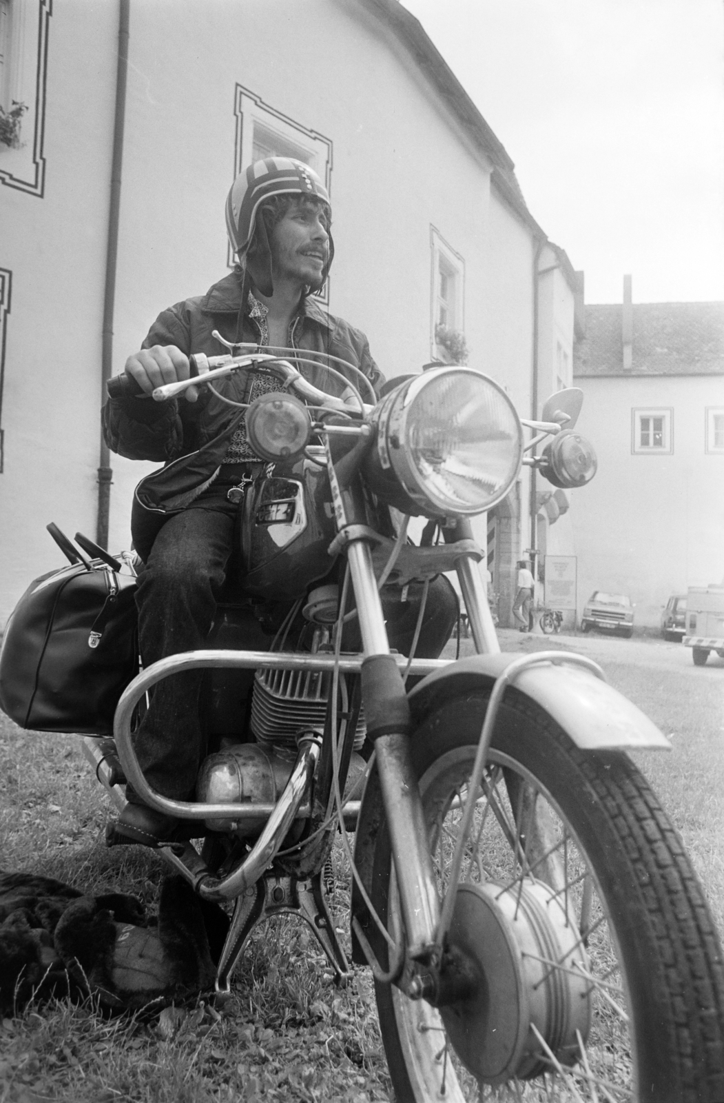 Austria, 1975, Gyulai Gaál Krisztián, man, crash helmet, motorcycle, Fortepan #262743