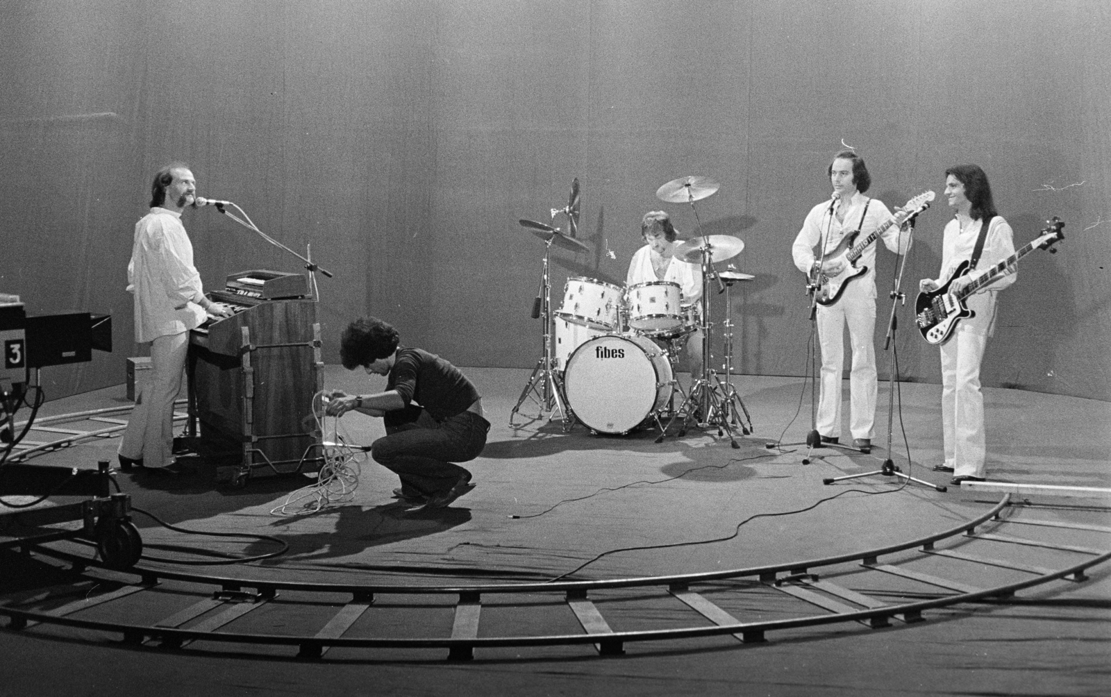 Magyarország, a stúdióban a Karthagó együttes tagjai, Gidófalvy Attila, Fehér Lajos, Szigeti Ferenc, Losó lászló., 1979, Gyulai Gaál Krisztián, Fortepan #262913