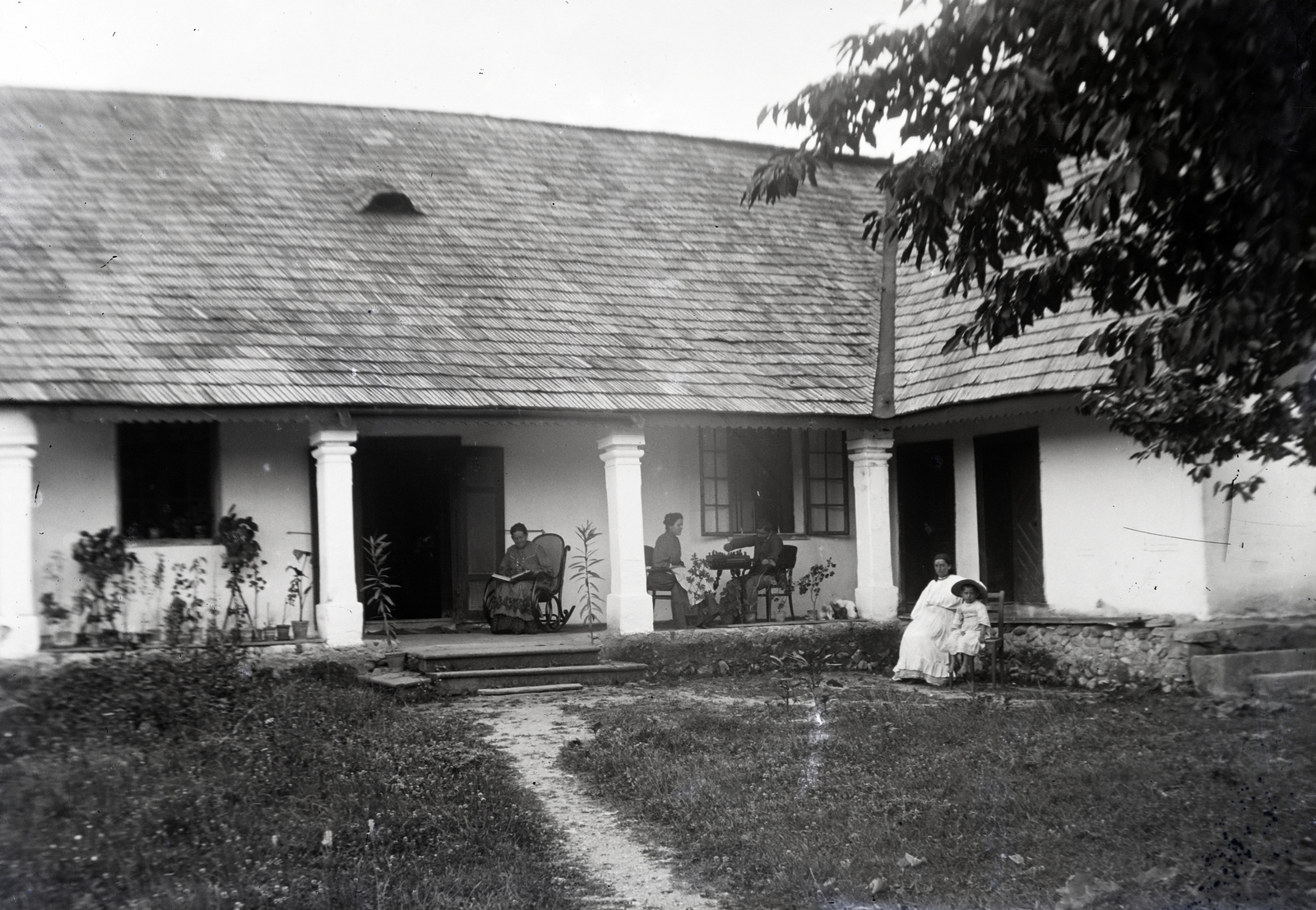 1906, Borza család, yard, servant, chess, rocking chair, Fortepan #262990