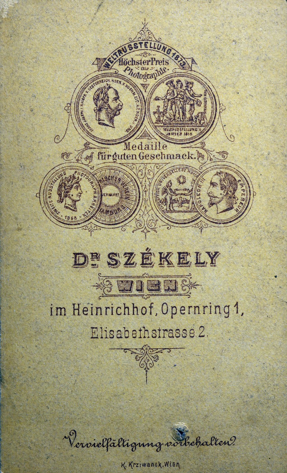 Austria, Vienna, Opernring 1., Heinrichhof, Dr. Székely fényképész., 1903, Zichy kúria, Zala, verso, photographer, studio, Fortepan #263461