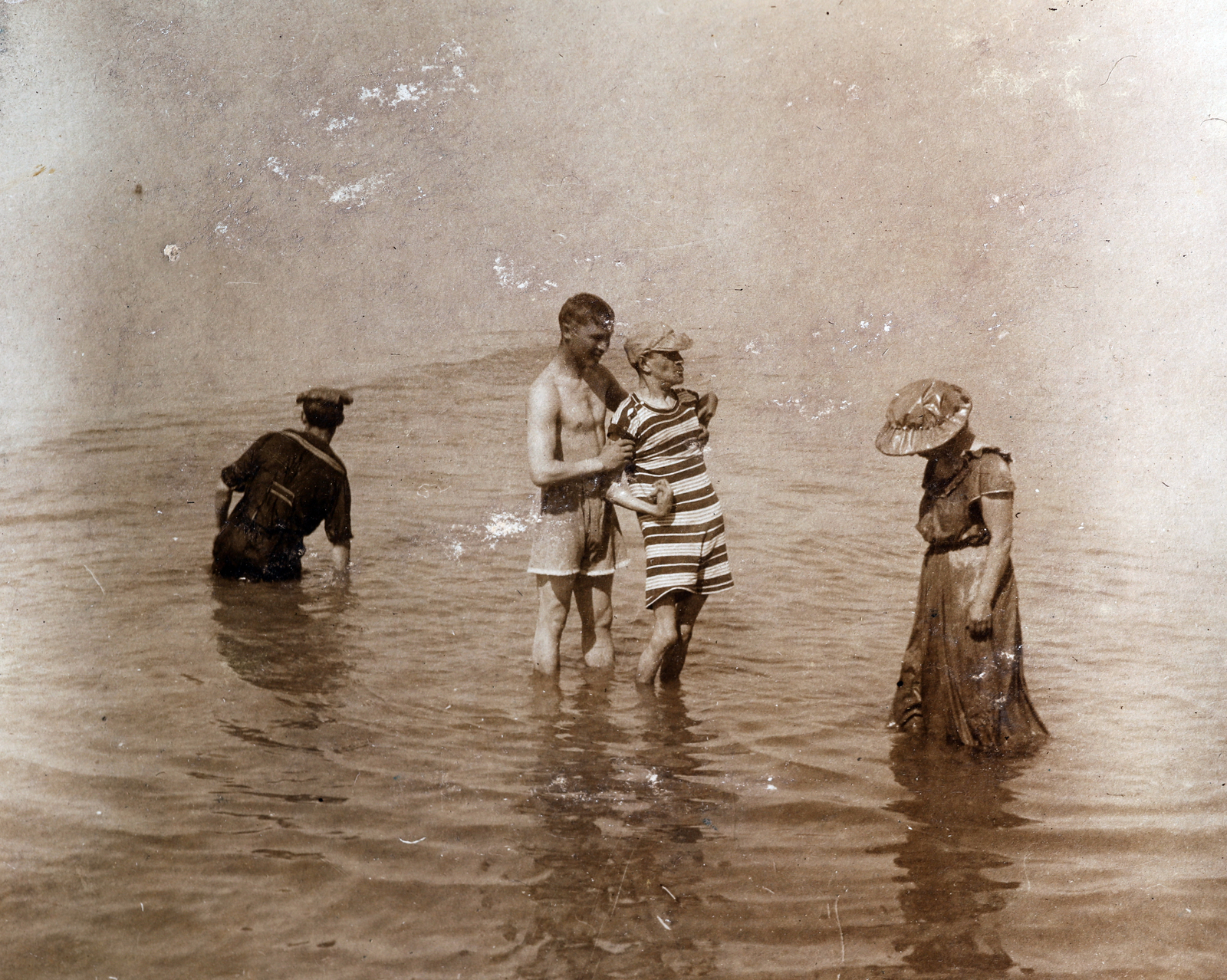 Hungary,Lake Balaton, Siófok, 1911, Zichy kúria, Zala, striped dress, bath, bathing suit, disabled, Fortepan #263524