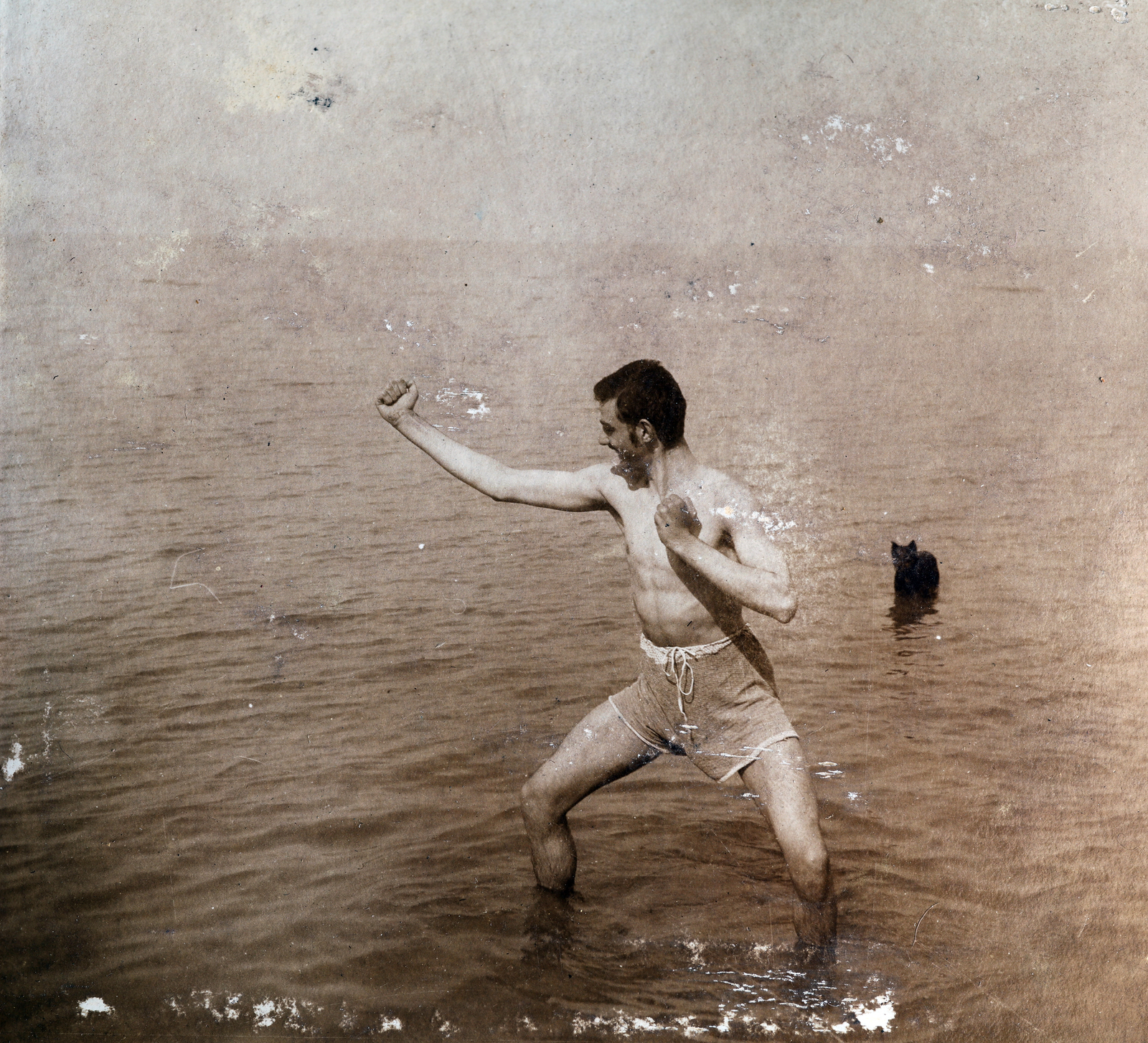 Hungary,Lake Balaton, Siófok, 1911, Zichy kúria, Zala, bath, posture, dog, strong, Fortepan #263525