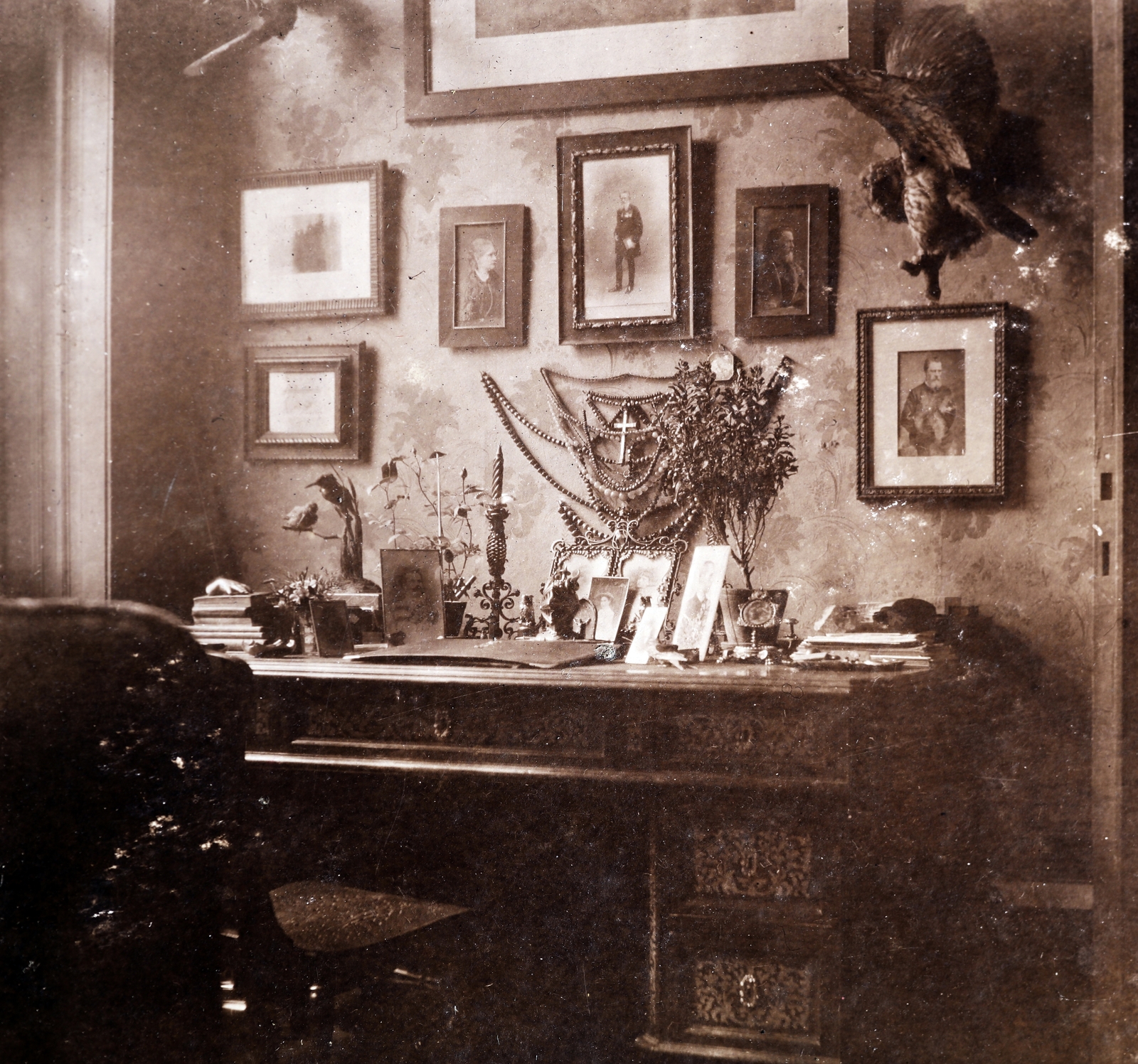 Hungary, 1911, Zichy kúria, Zala, interior, desk, picture frame, wall picture, Fortepan #263540