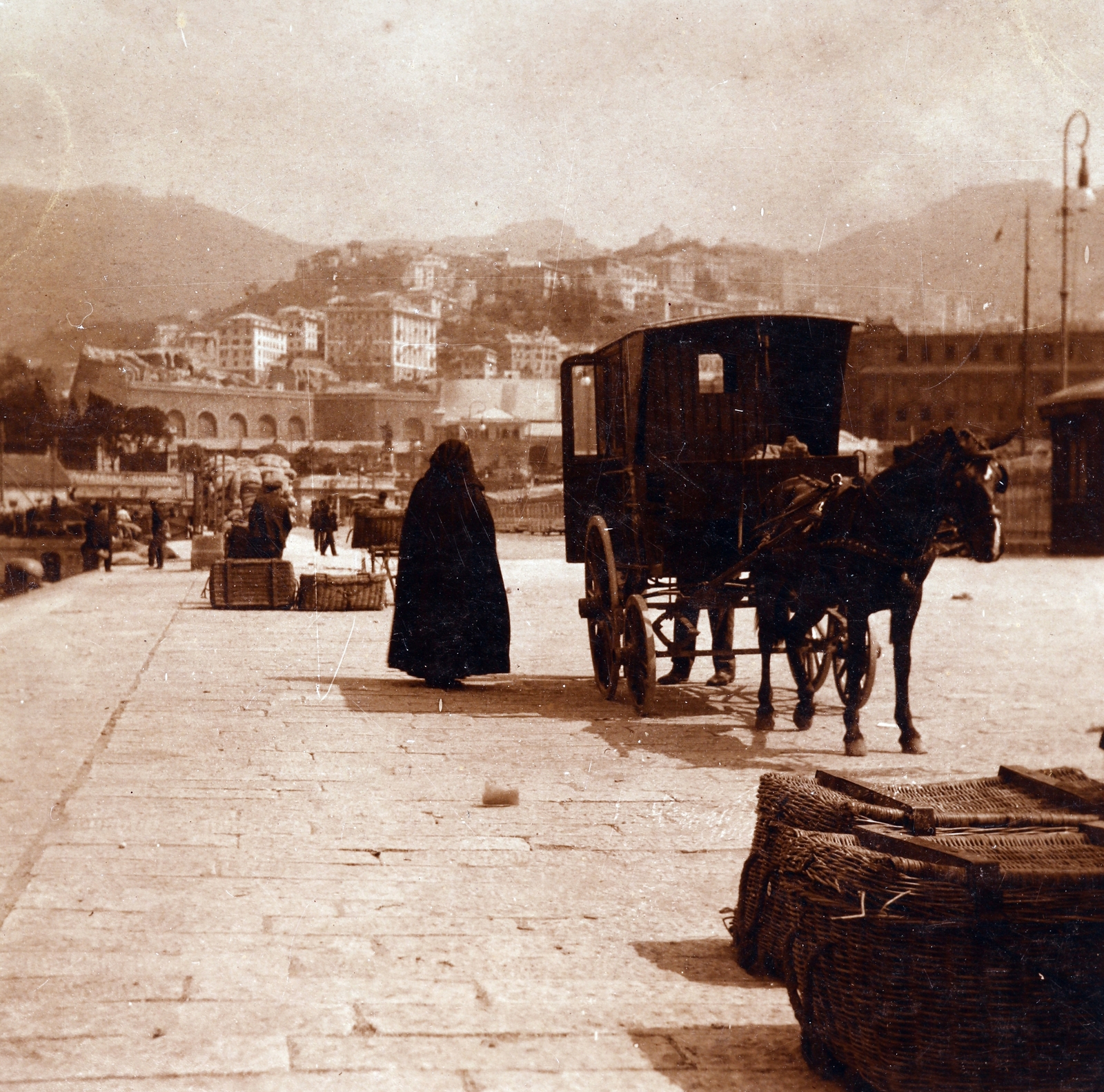 Olaszország, Genova, Stazione Maritima-Ponte dei Mille (régebben Ponte Federico Guglielmo)., 1910, Zichy kúria, Zala, fogat, Fortepan #263551