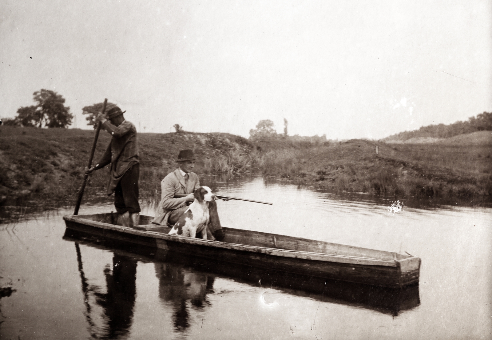 1913, Zichy kúria, Zala, Best of, dog, hunting, hunter, gun, boat, Fortepan #263858