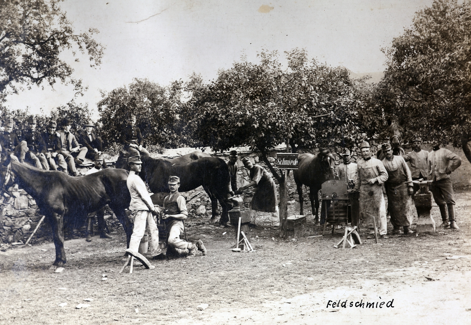 1906, Zichy kúria, Zala, üllő, bámészkodás, lópatkolás, kovácsműhely, Fortepan #263960