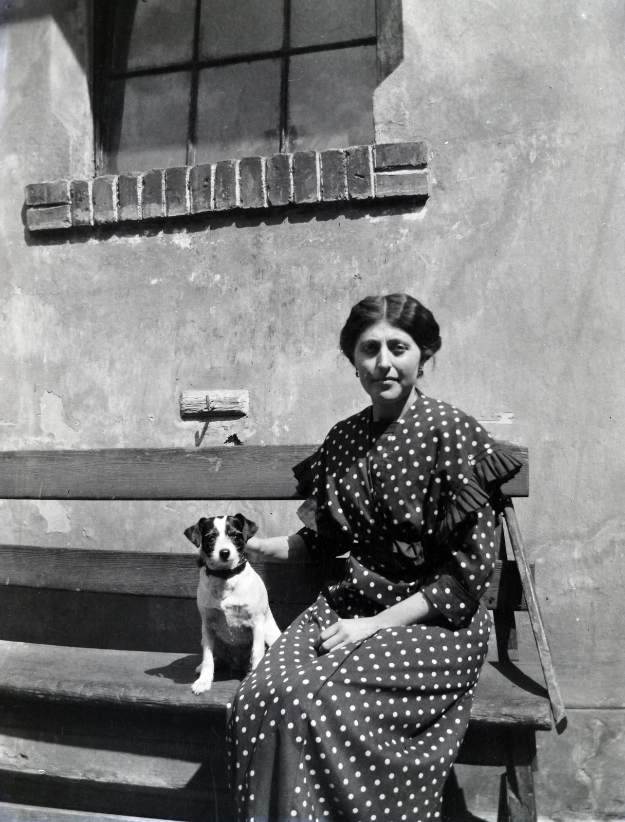 1914, Zichy kúria, Zala, bench, dog, lady, dotted dress, Fortepan #264039