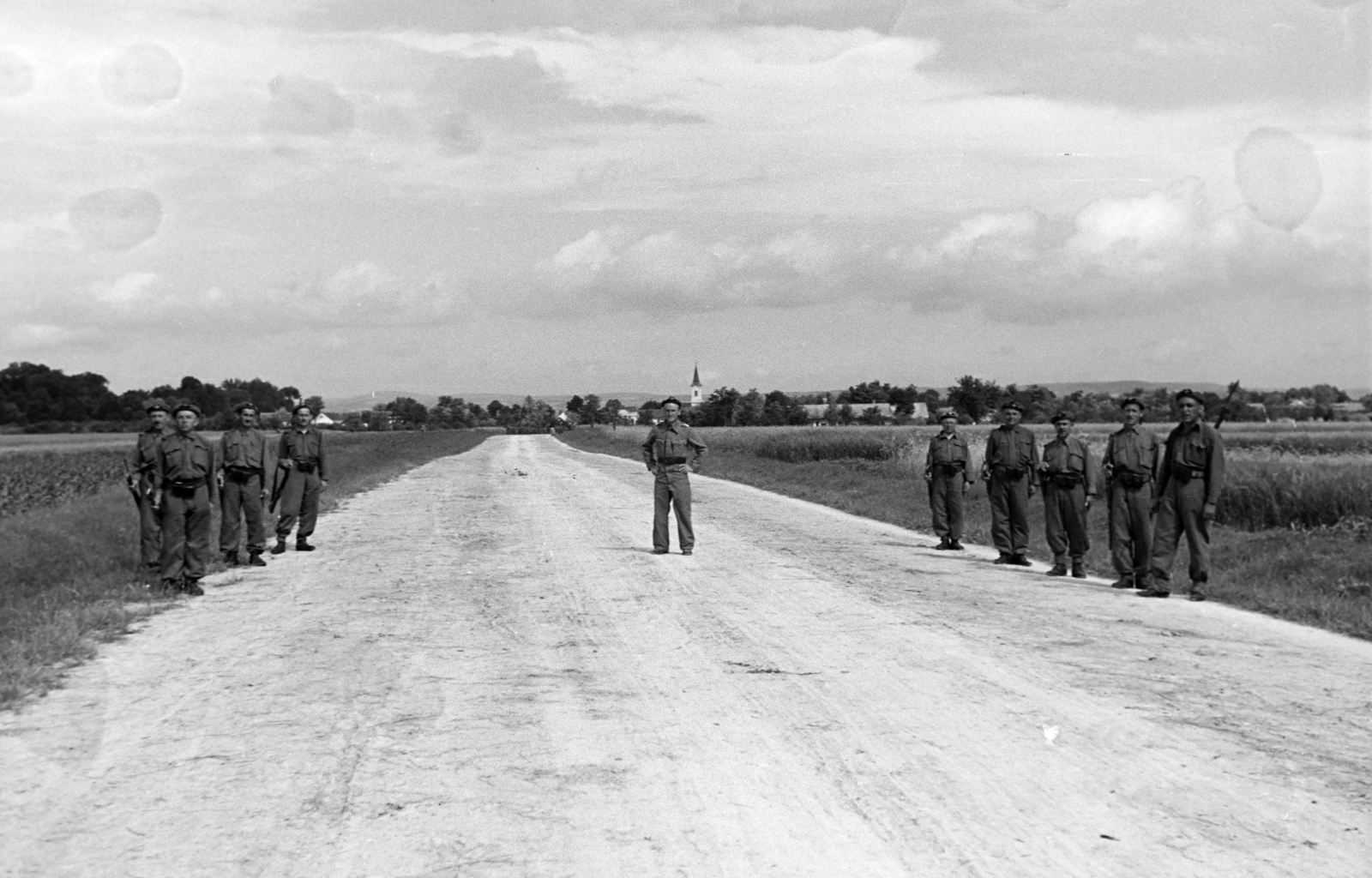 Hungary, Sárszentmihály, a felvétel a település határában készült, szemben a református templom tornya látható., 1940, Nagy István, Royal Hungarian Air Force, Fortepan #264381