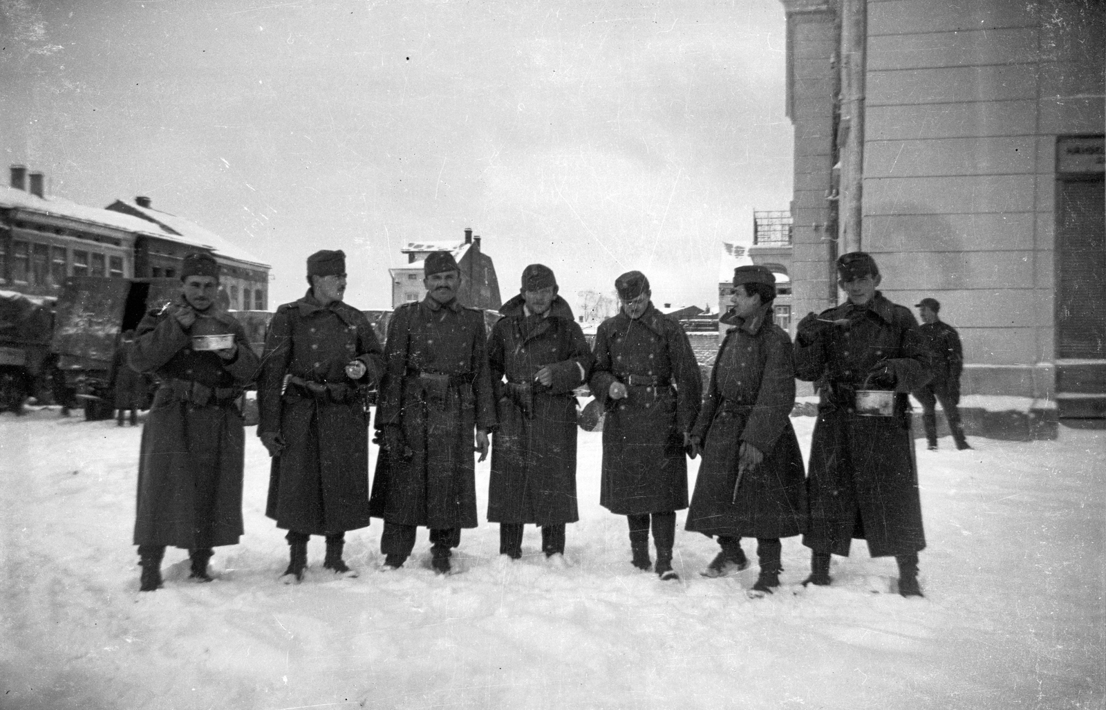 1943, Ladinek Viktor, tableau, Hungarian soldier, meal, Fortepan #264763