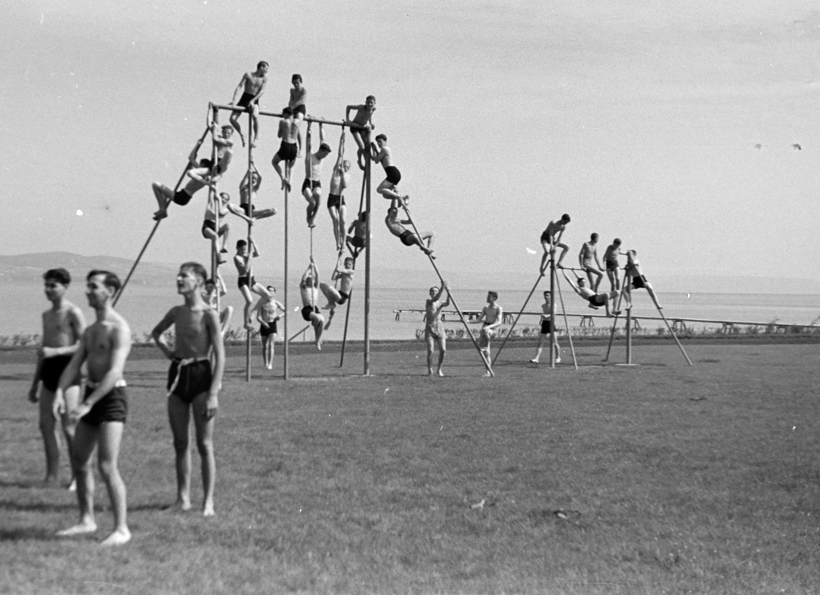 Hungary, Balatonboglár, a Magánalkalmazottak Biztosító Intézetének "Teleki Pál" fiúüdülője., 1943, Horváth József, exercise, monkey bar, Fortepan #265030