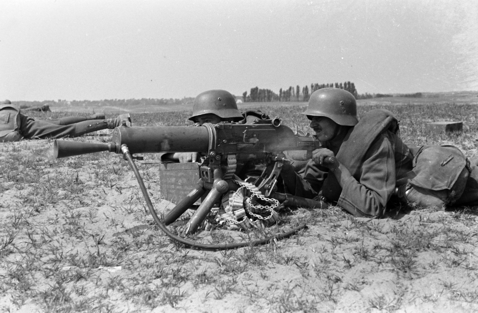 1940, Horváth József, Schwarzlose-brand, machine gun, helmet, Fortepan #265482