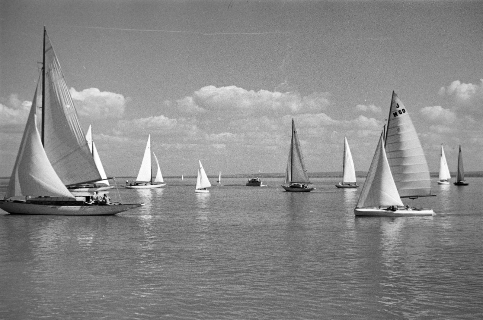 Hungary,Lake Balaton, vitorlások Balatonfüred térségében., 1951, Horváth József, picture, sailboat, Fortepan #265634