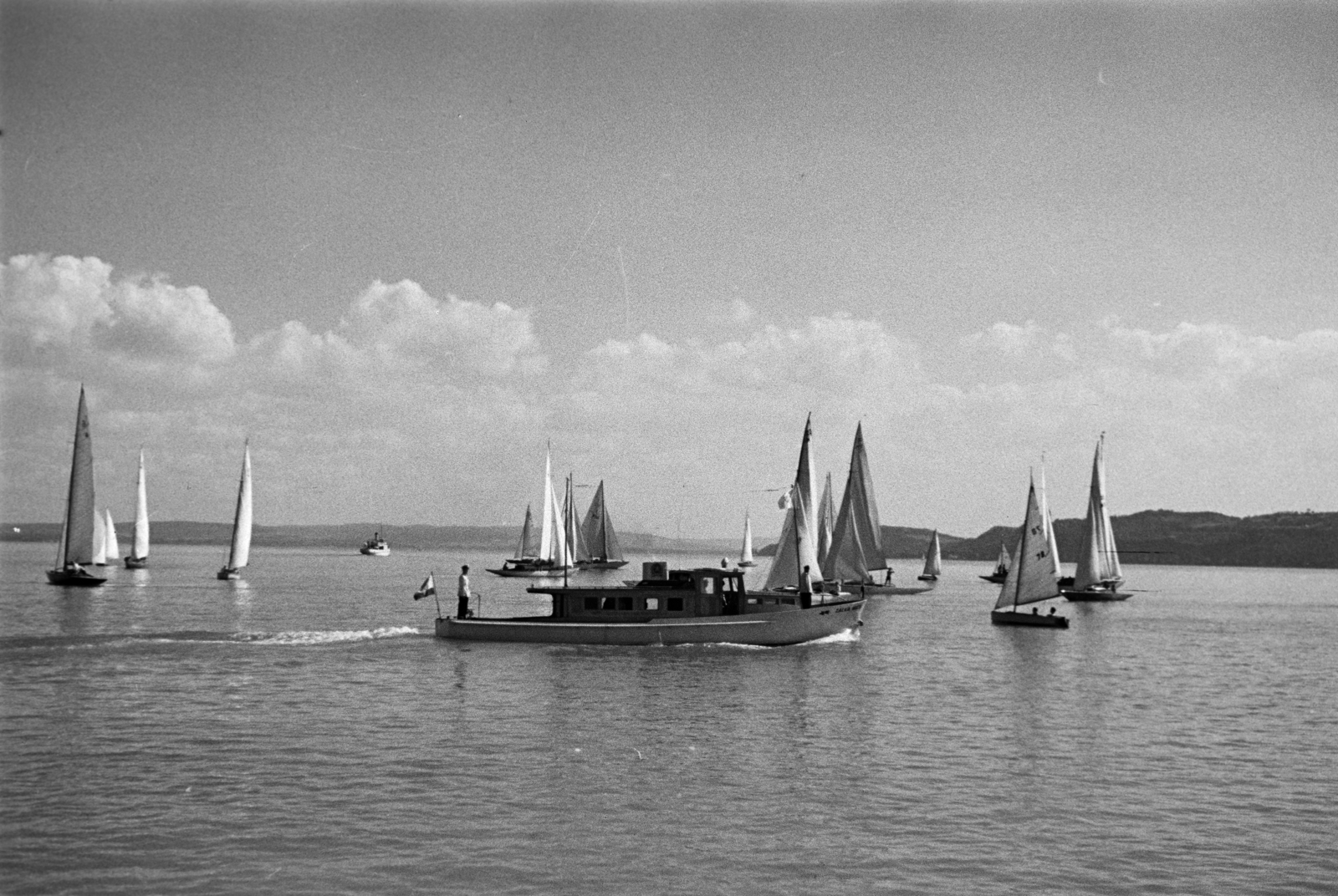 Magyarország,Balaton, a Balatoni Vízirendészet Siófoki Rendőrörs szolgálati hajója a Zalka Máté., 1951, Horváth József, látkép, hajó, vitorláshajó, Fortepan #265635