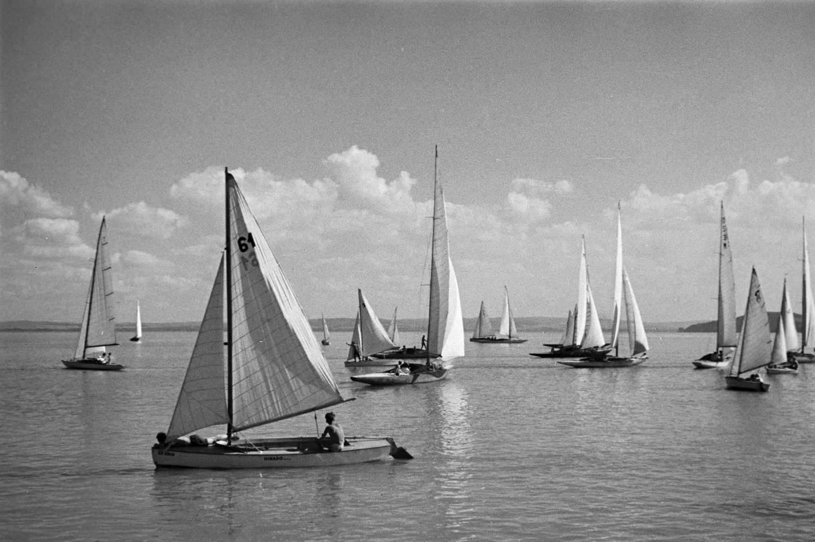 Hungary,Lake Balaton, vitorlások Balatonfüred térségében., 1951, Horváth József, sailboat, Fortepan #265636