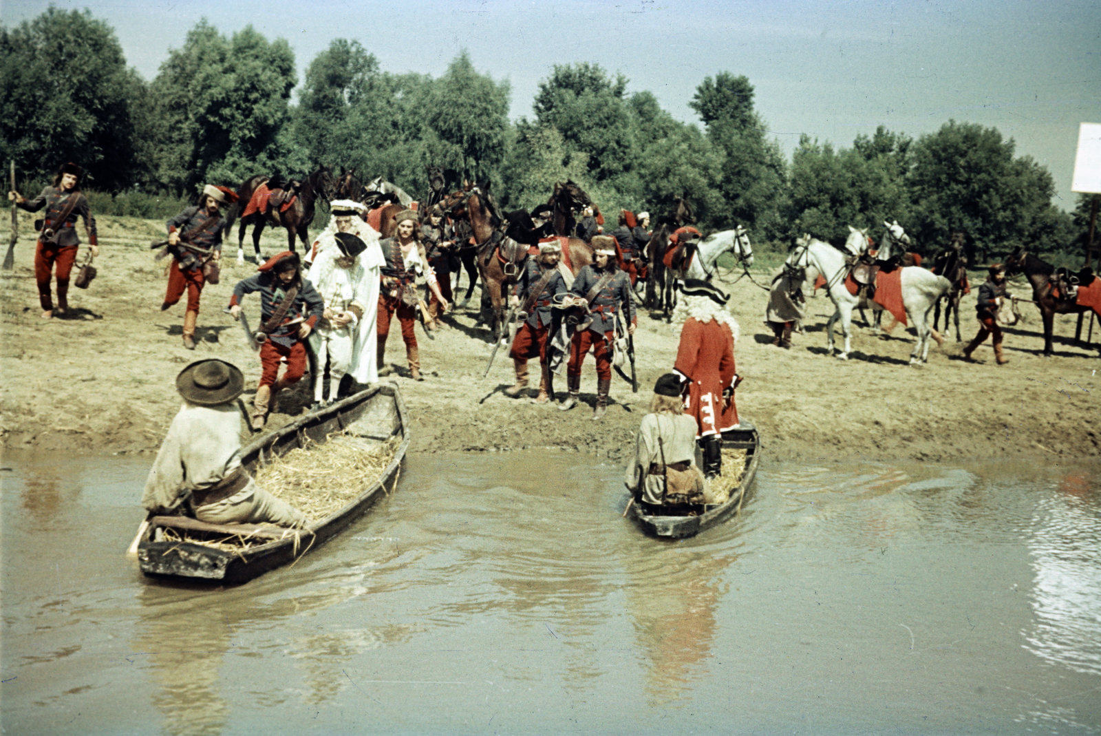 Hungary, a felvétel a Rákóczi hadnagya című film forgatásakor készült., 1953, Horváth József, costume, colorful, filming, barge, Fortepan #265774