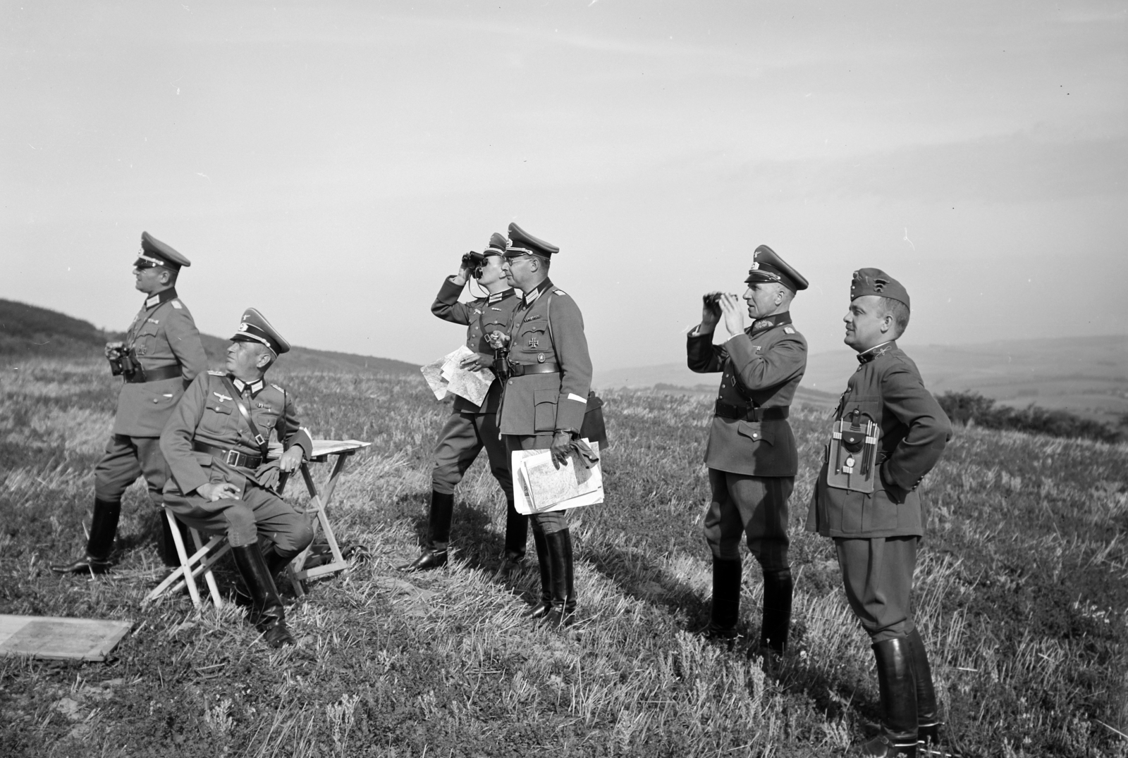 1939, Horváth József, Best of, German soldier, camping furniture, map, manoeuvre, Hungarian soldier, telescope, Fortepan #265952