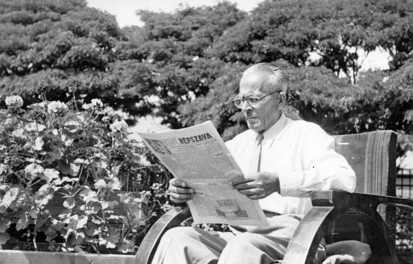 Hungary, 1955, Fortepan, reading, glasses, newspaper, Népszava newspaper, Fortepan #26699