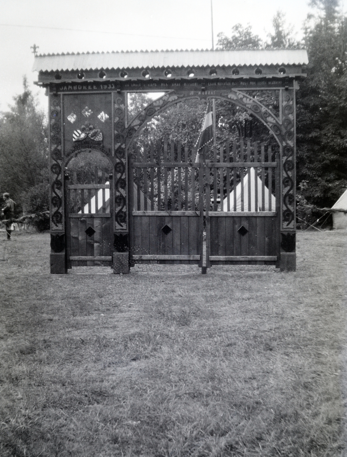 Hungary, Gödöllő, 4. Nemzetközi Cserkész Világtalálkozó (Jamboree)., 1933, Ladinek Viktor, sekler gate, Fortepan #267279