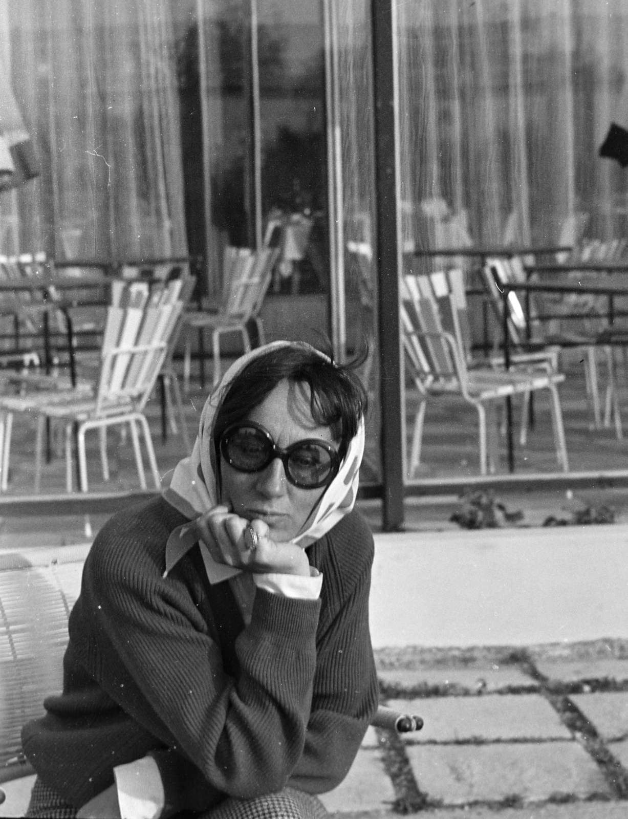 1973, Szentkuthy Ibolya, portrait, shades, headscarf, Fortepan #267351