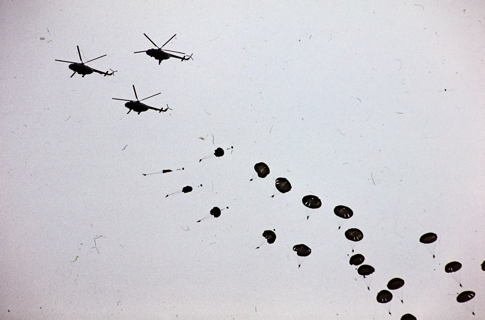 1970, Lorkó Fanni, helicopter, parachute, Fortepan #267583