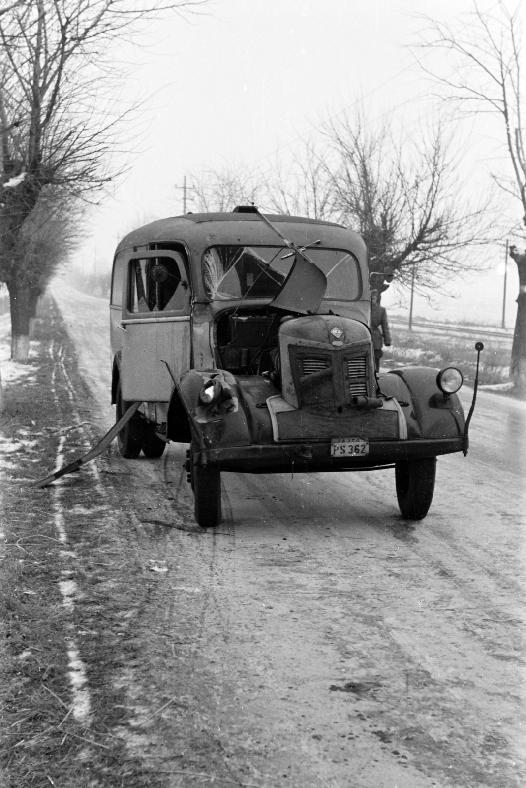 1955, Bolvári László, number plate, automobile, wreck, Fortepan #267749