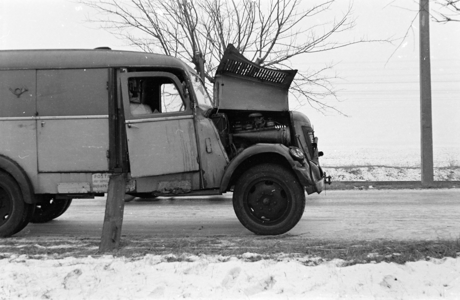 1955, Bolvári László, snow, automobile, postal vehicle, Fortepan #267750