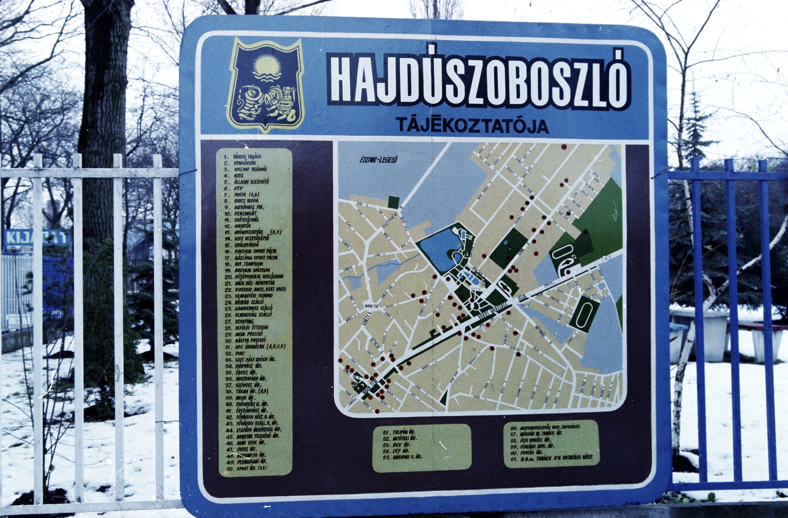 Magyarország, Hajdúszoboszló, 1978, Kanyó Béla, tél, térkép, tábla, Fortepan #269207