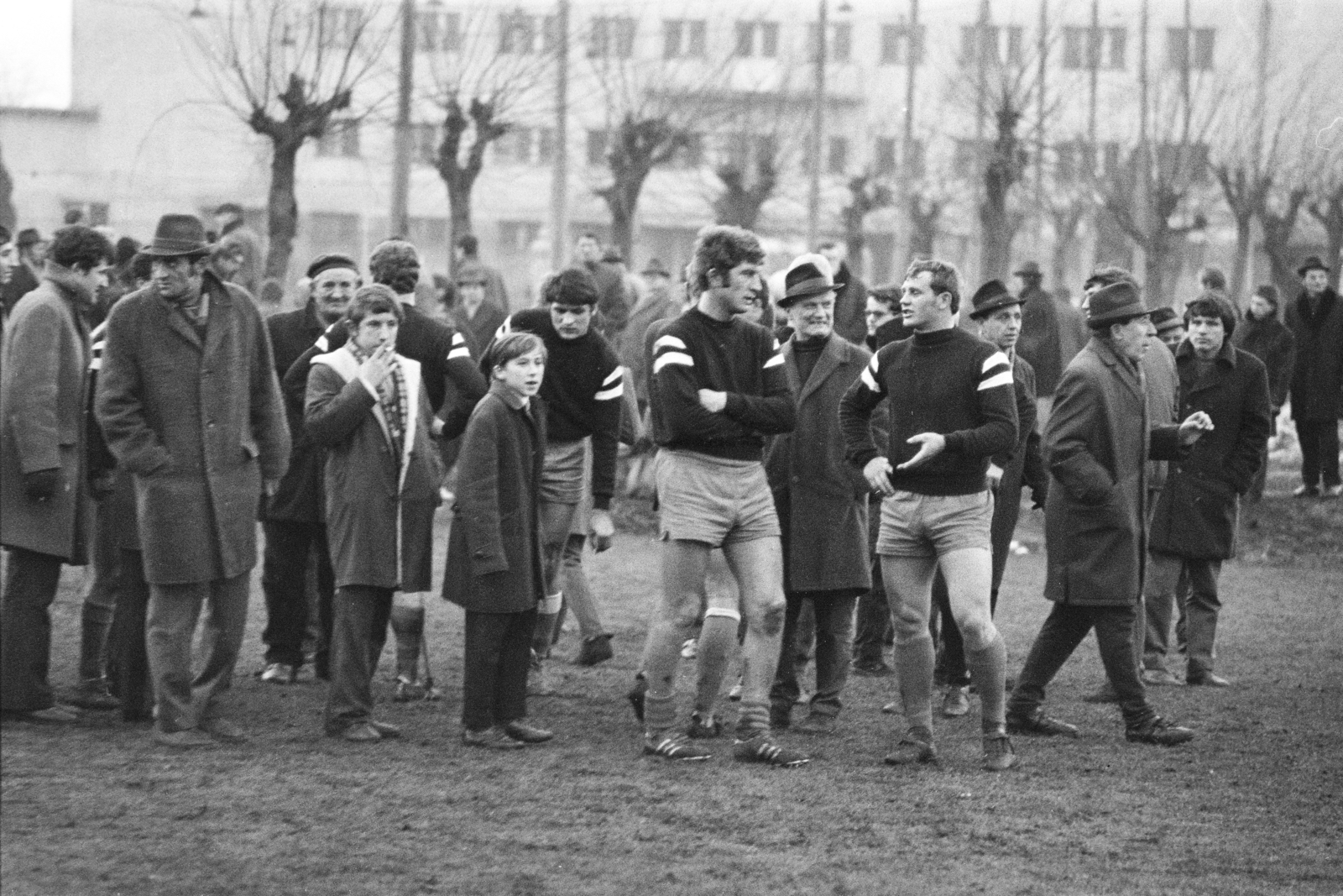 Hungary, People's Park, Budapest X., a felvétel a Vajda Péter utcai Építők pályán készült, háttérben a lelátóhoz kapcsolódó épület látszik., 1966, Középületépítő Vállalat - Kreszán Albert - Koczka András - Kemecsei József, Budapest, Fortepan #269528