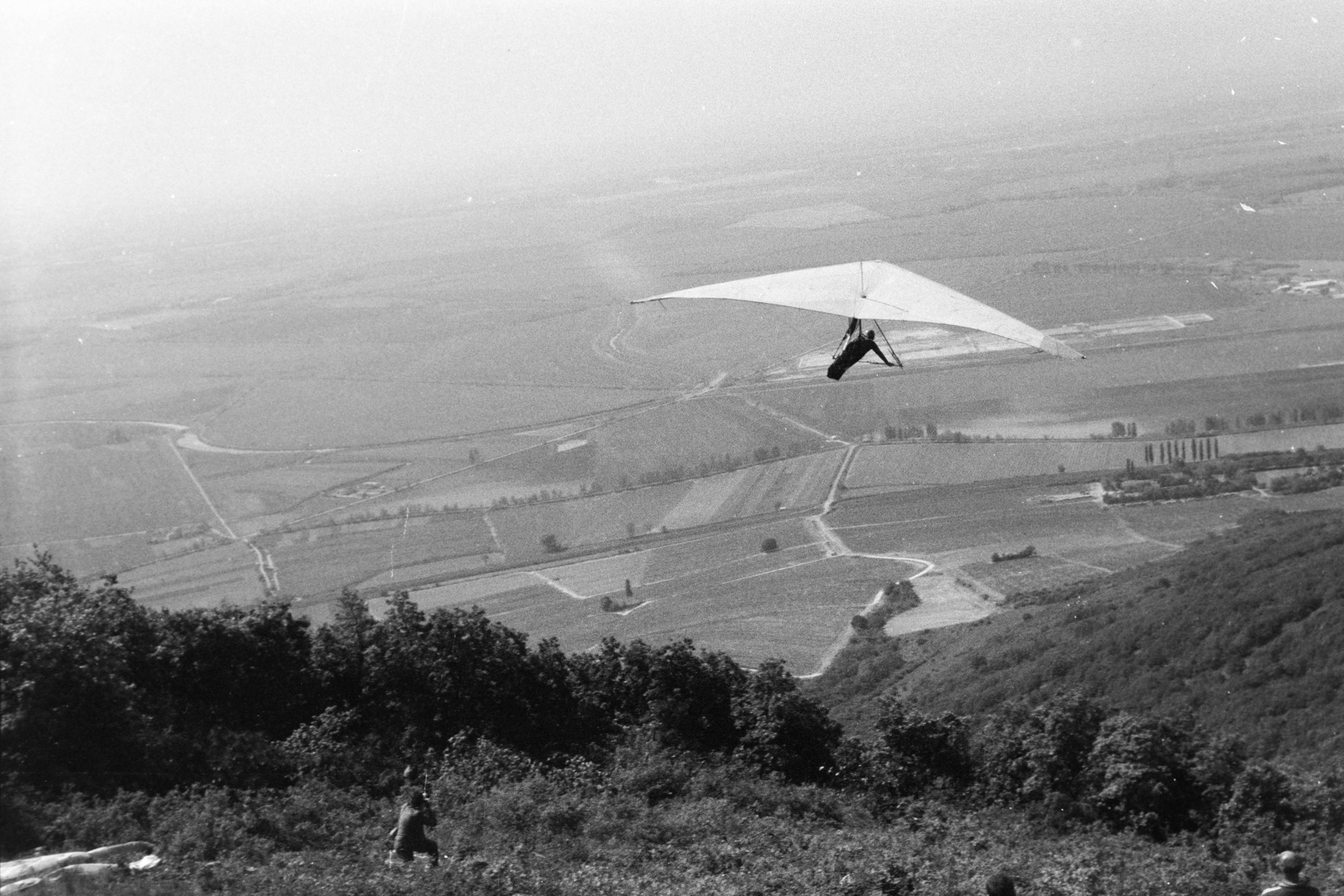 Magyarország, Tarcal, Kopasz-hegy, sárkányrepülő start után., 1980, Leskó Imre, sárkányrepülő, repülés, Fortepan #269851