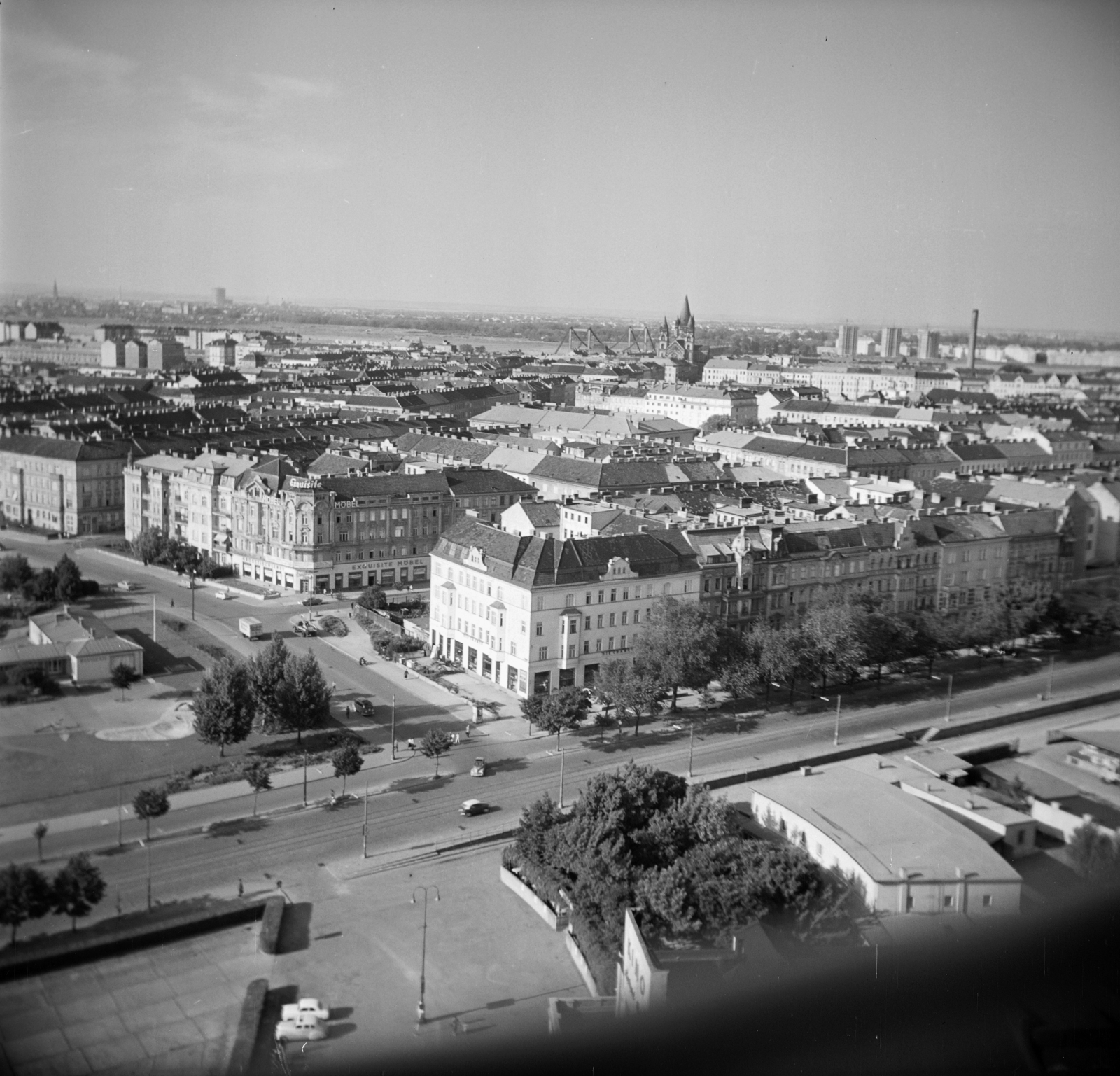 Ausztria, Bécs, kilátás a Prater óriáskerekéből. Az előtérben az Ausstellungsstrasse és a Venediger Au sarok., 1961, Vozárik Edit, látkép, Fortepan #270187