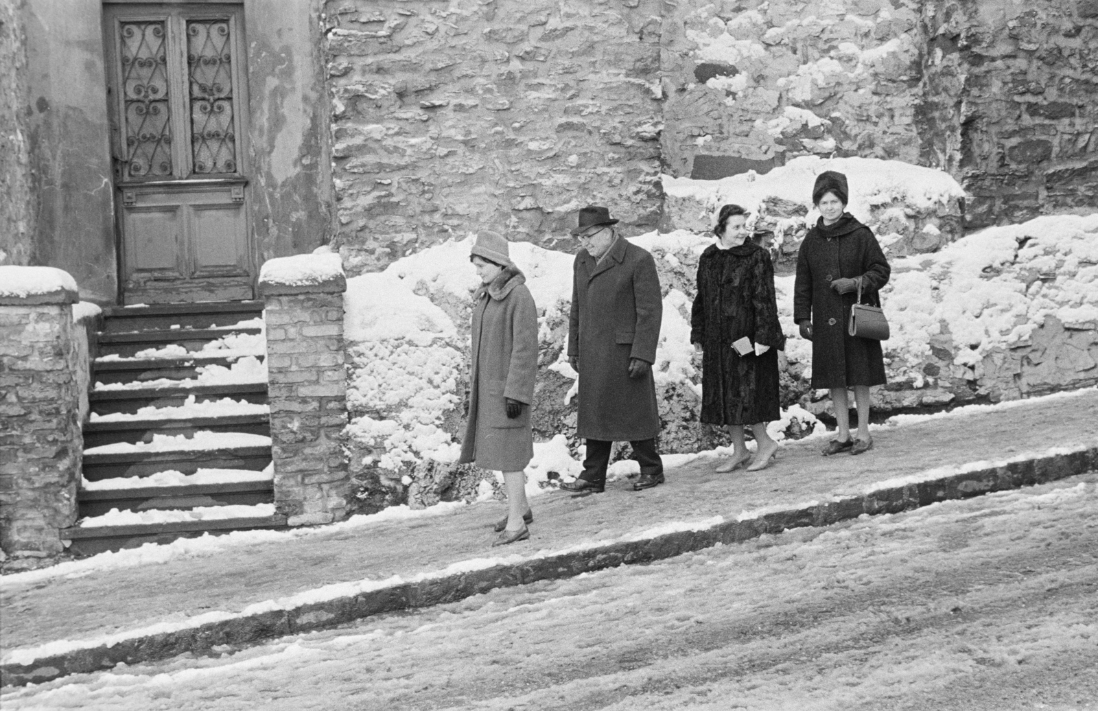 Magyarország, Veszprém, a felvétel a Hősök Kapuja közelében, a Vár (Tolbuhin) utca 3-as számú ház előtt készült., 1965, Ungváry Rudolf, libasor, Fortepan #270565