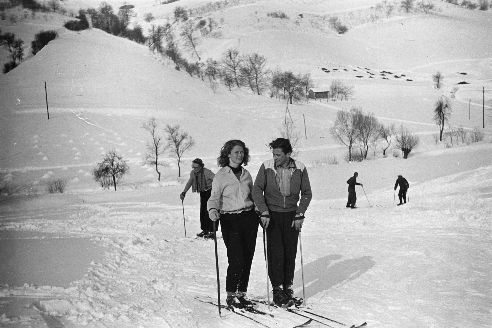 1957, Lipovits Károly, snowy landscape, skiing, Fortepan #271221