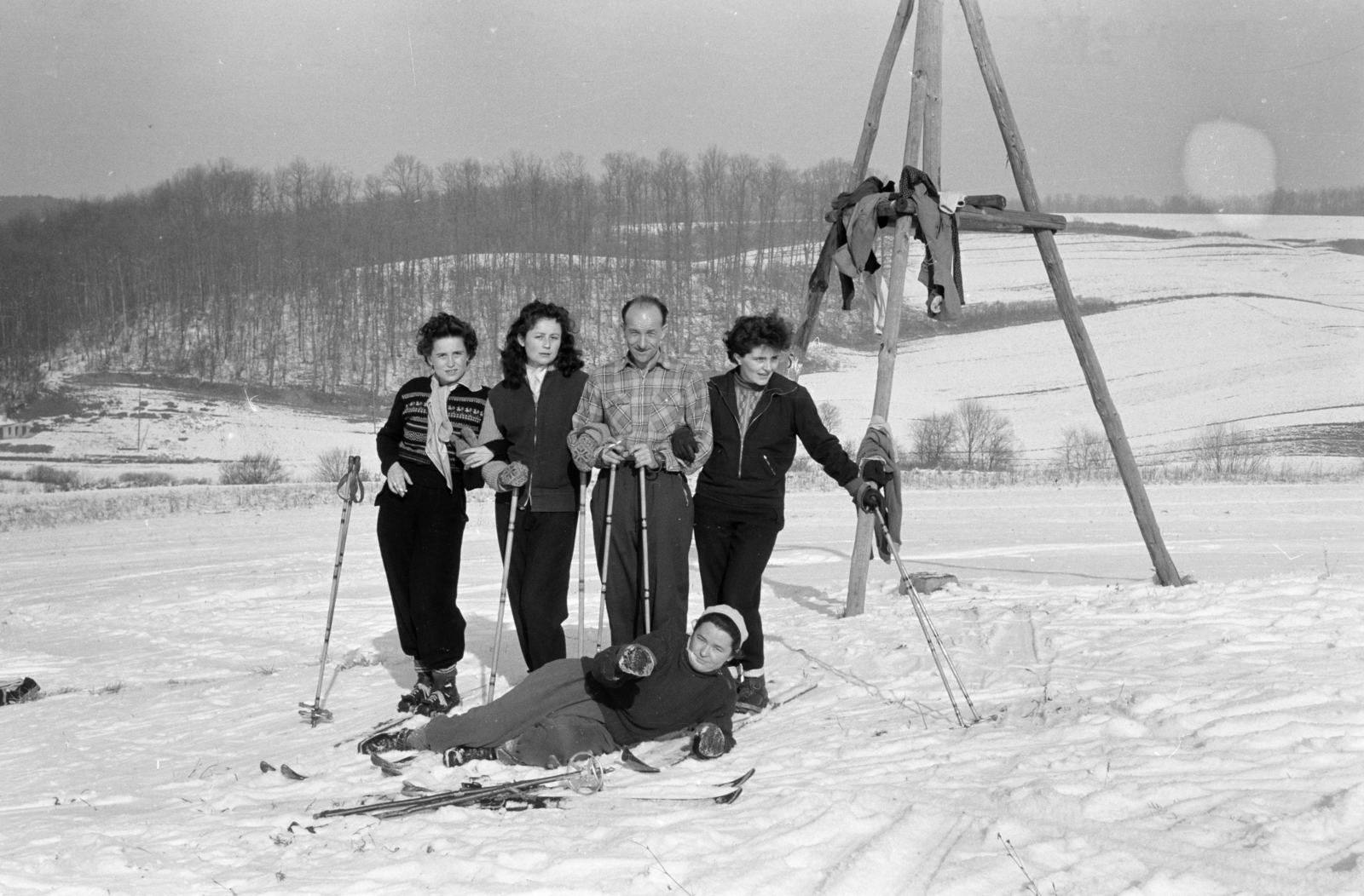 1956, Lipovits Károly, tableau, skiing, Fortepan #271335