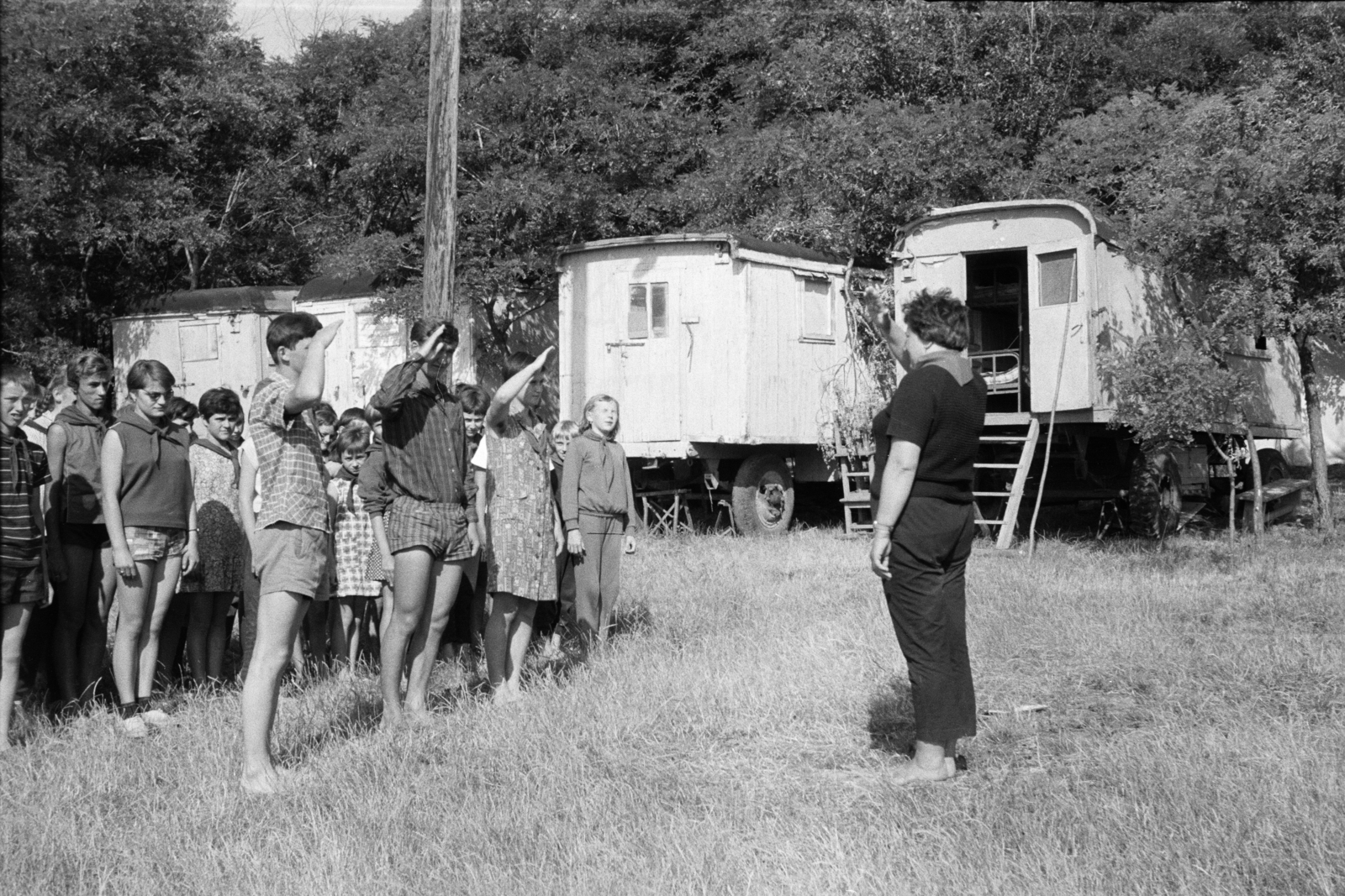 1967, Lipovits Károly, lakókocsi, Úttörőtábor, tisztelgés, Fortepan #271551