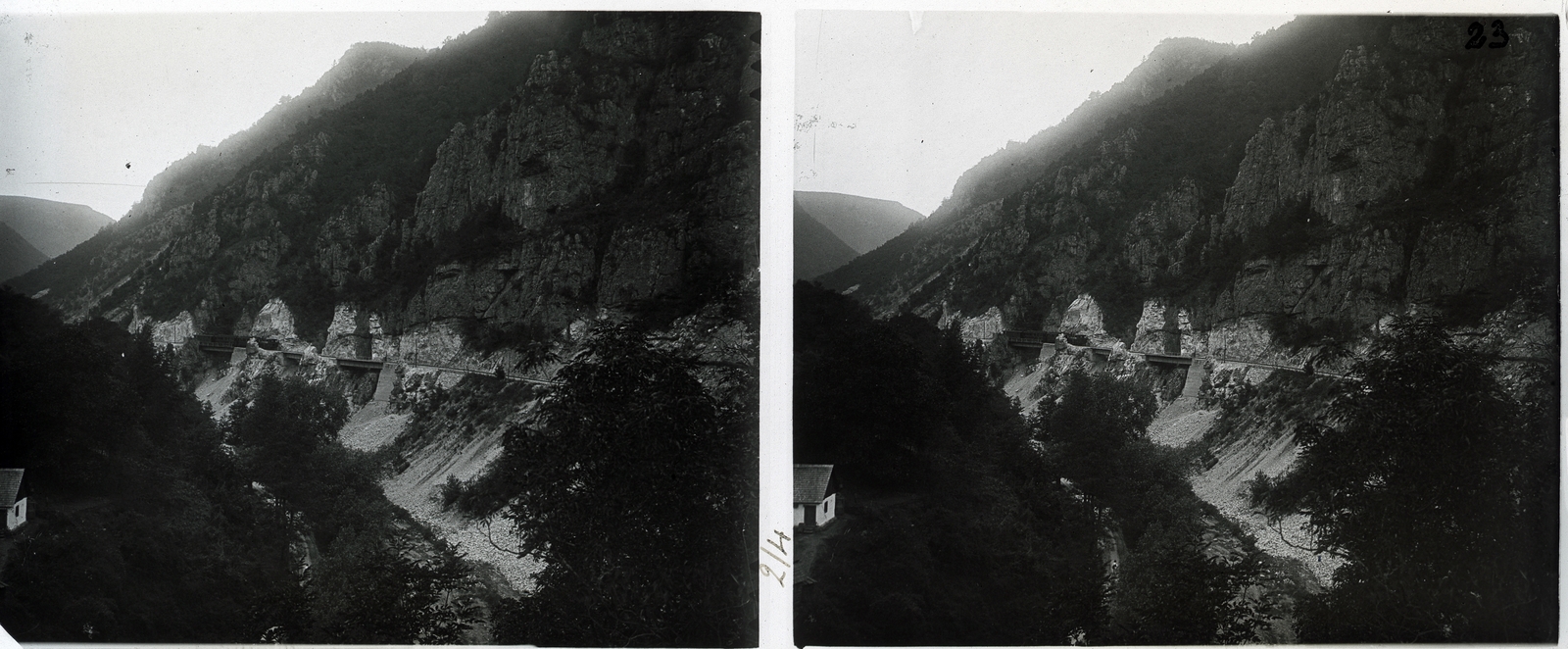 Romania,Transylvania, Tulea, az erdélyi bányavasút hídjai Kaszabánya közelében., 1901, Schoch Frigyes, railway, bridge, mining, stereophoto, Fortepan #27209