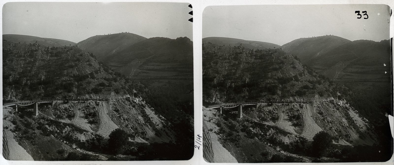 Romania,Transylvania, Nadrab, "kanyar híd" és "kanyar alagút", az erdélyi bányavasút pályaszakasza., 1901, Schoch Frigyes, railway, bridge, mining, tunnel, stereophoto, Fortepan #27219