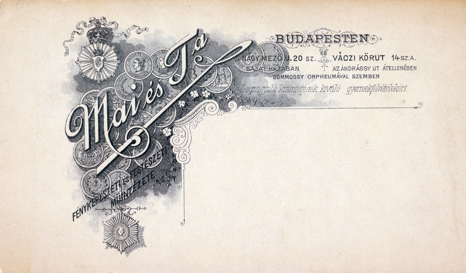 Magyarország, Budapest VI.,Budapest V., Nagymező utca 20. / Bajcsy Zsilinszki út (Váci körút) 14., Mai Manó és Társa fényképészeti és festészeti műintézete., 1900, Breuer Pál, hátlap, fényképész, műterem, Budapest, Fortepan #272262